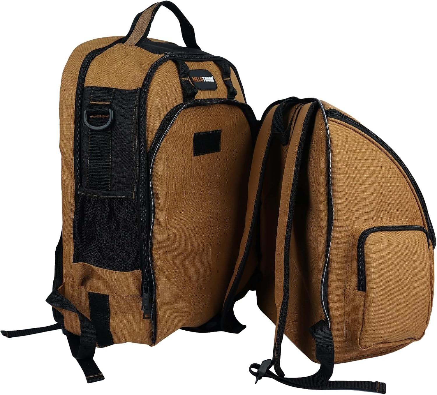 Luxury Brown Welding Tool Backpack with Detachable Helmet Bag & Large Capacity