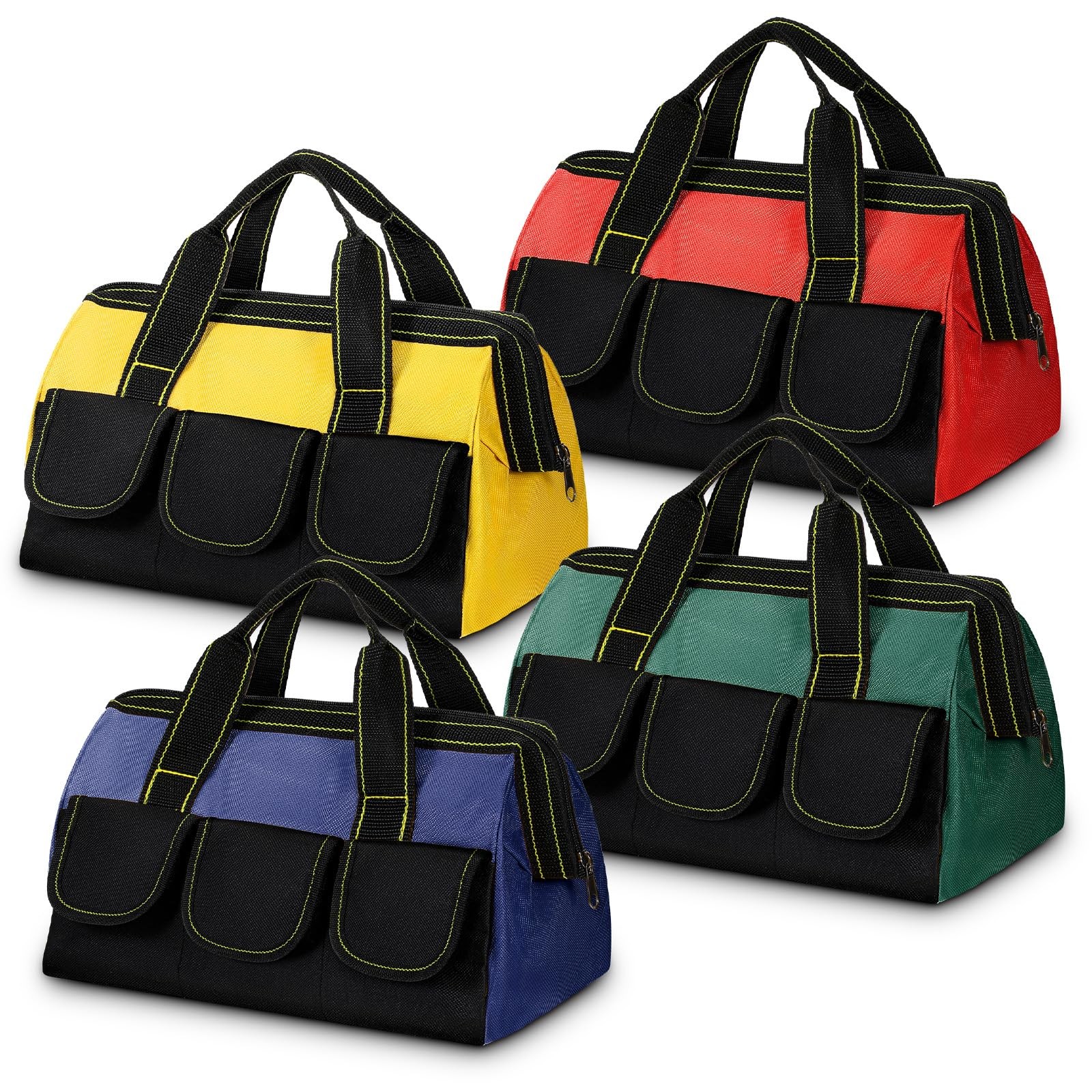 4 PCS 13 Inch Tool Bag Men Waterproof Hard Bottom Multi Pockets Black Red Yellow