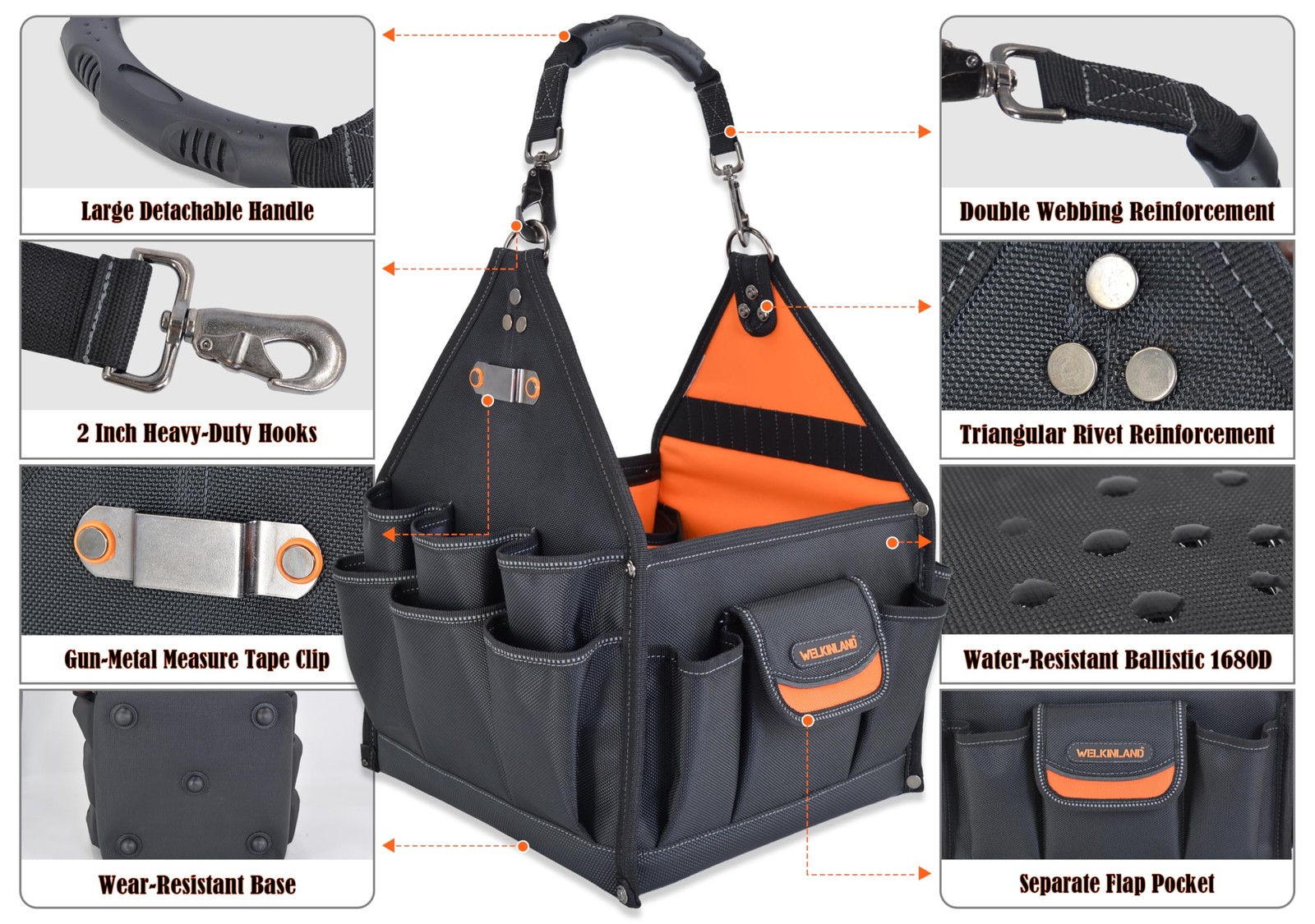 40 Pockets 25L Open Top Tool Tote Tech Tools Bag With Handle Organizer