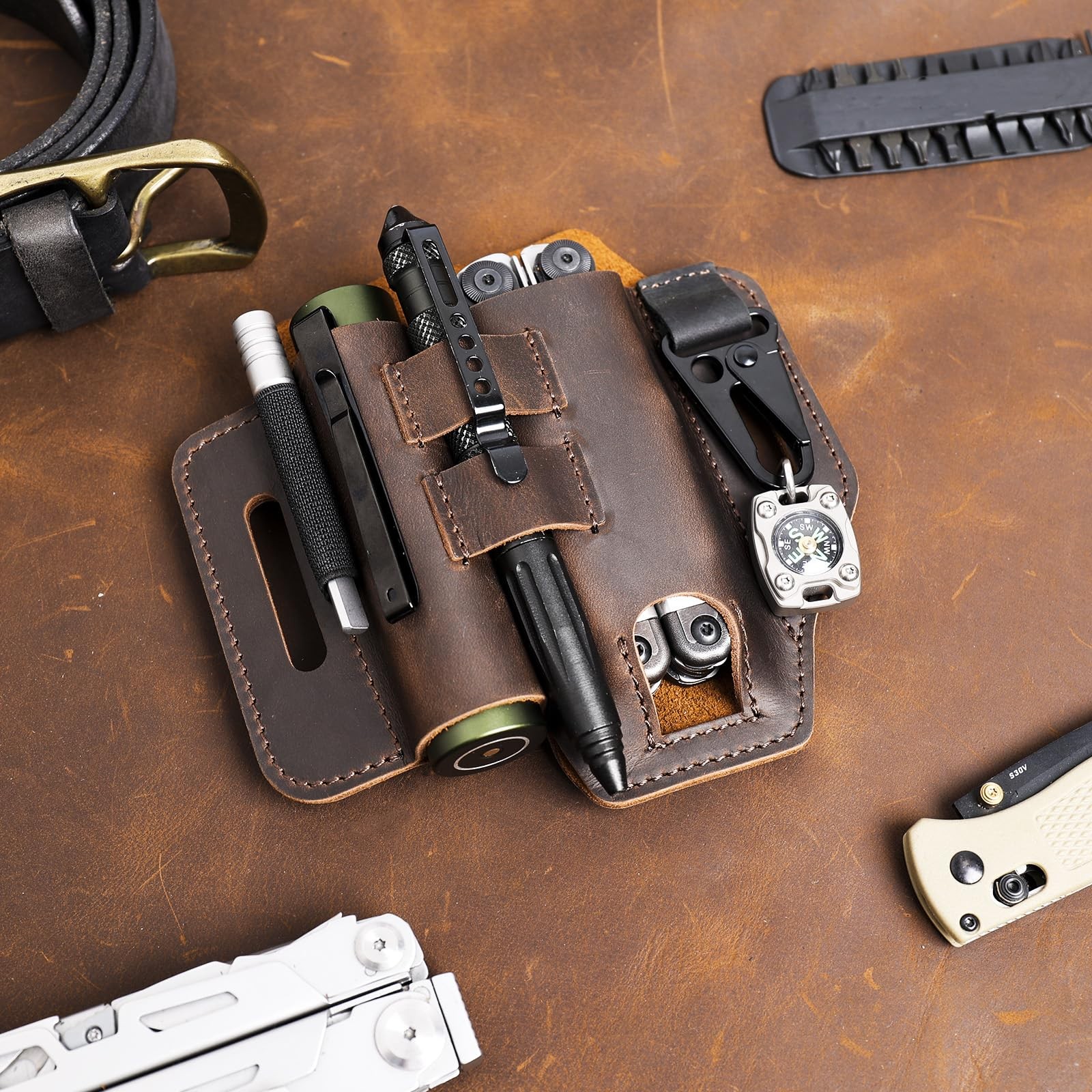 Multitool Sheath for Belt – EDC Belt Organizer – Leather Multitool Holster wi…