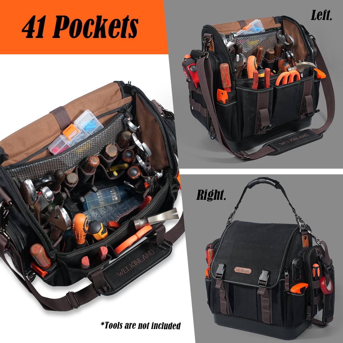 41-Pocket Electrician Tool Bag, 14.5 X 7.8 X 15.3 Inches, Black