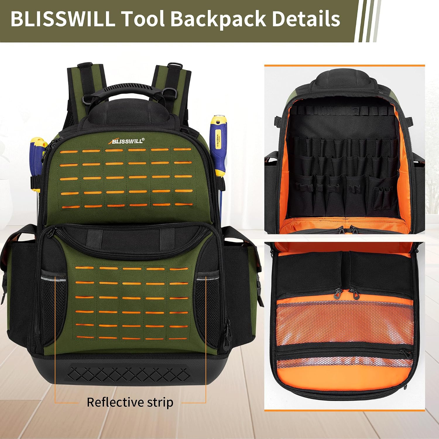 Tool Bag Backpack for Men,Heavy Duty Tool Backpack Bag with Waterproof Molded Ba