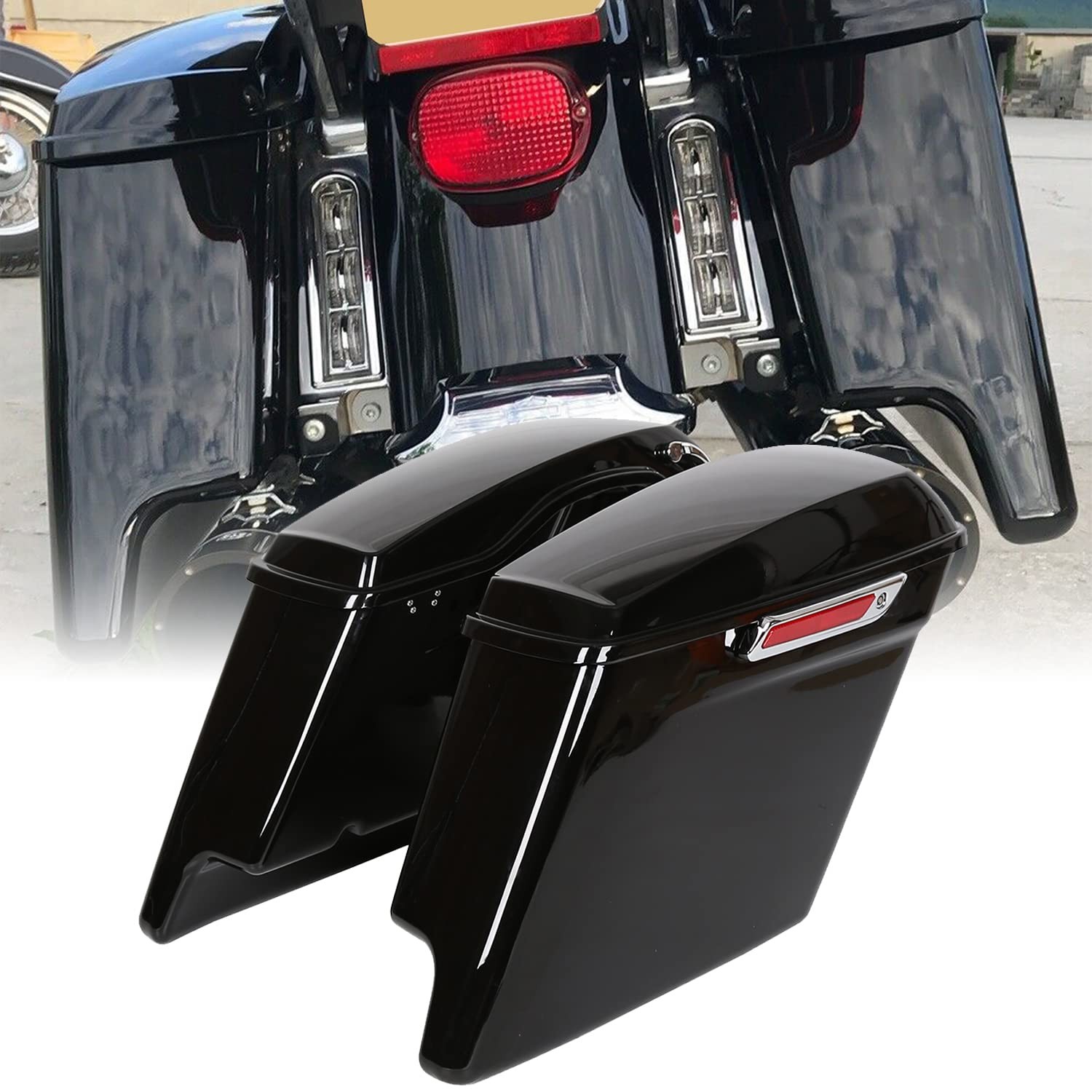 5” Complete Black Painted/Unpainted Extended Stretched Saddlebags Saddle bag