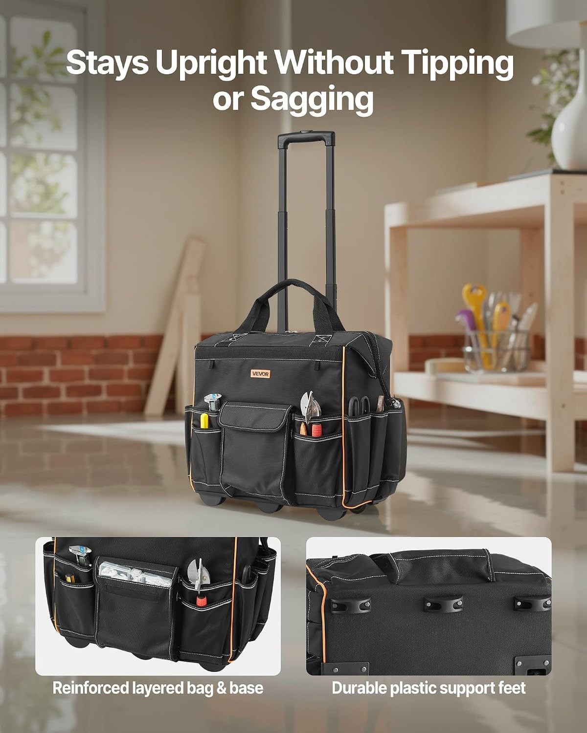 18″ Heavy-Duty Rolling Tool Bag – 25 Pockets, 110lbs Capacity, Water-Resistant