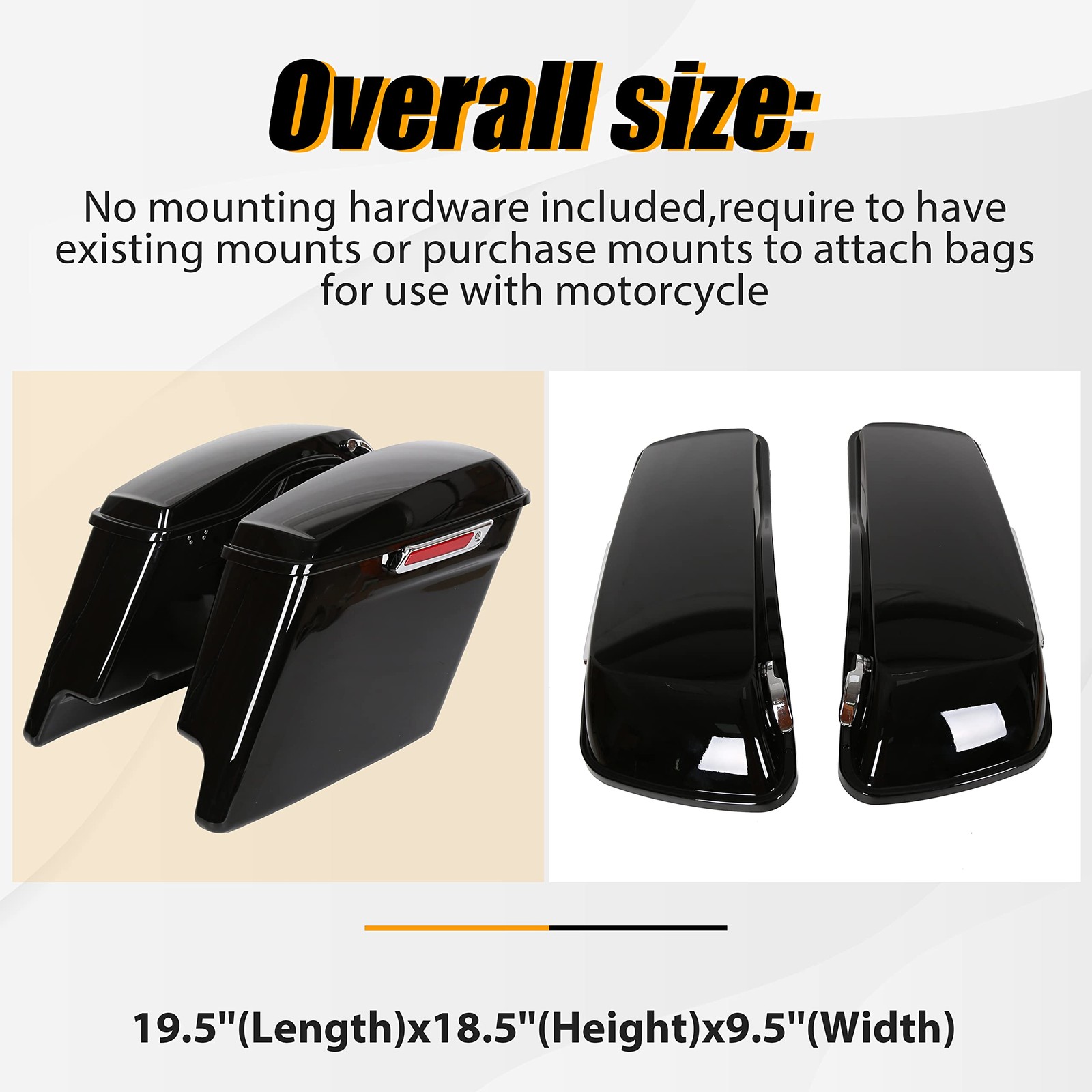 5” Complete Black Painted/Unpainted Extended Stretched Saddlebags Saddle bag Wi