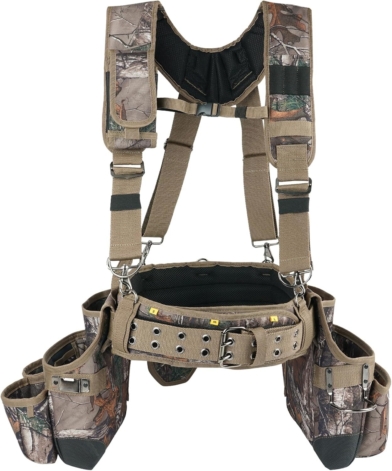Camo Tool Belt with Suspenders Camouflage Tool Bag Supenders Framers Comb Apron