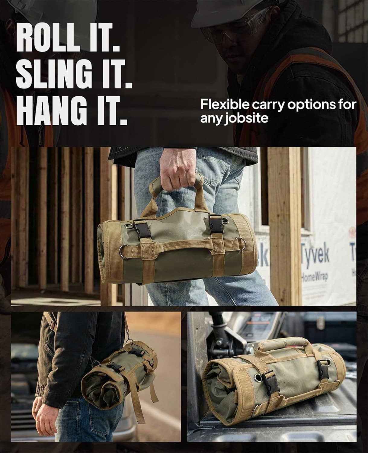 Professional Tool Roll Organizer with Detachable Pouches, Large & Rugged 21.9”