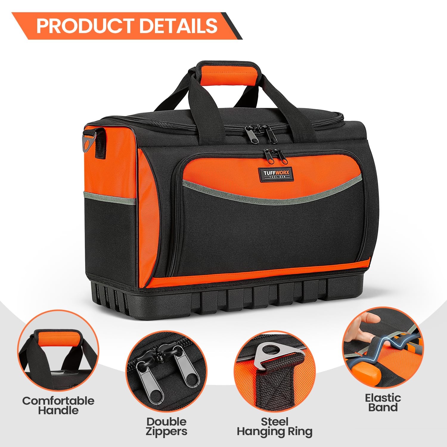 Tuffworx Heavy Duty Tool Bag Large Tool Bags 20Inch 18 Pockets 19.6X 12.9X 11.8