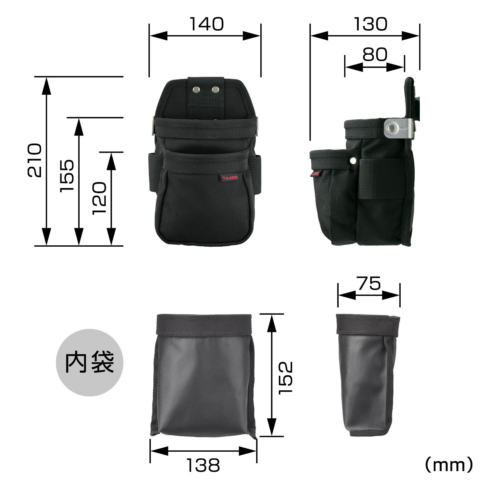 TAJIMA Waist Tool Holder Nail Pouch 2-Tier SS Size SFKBNC-2SS VIETNAM
