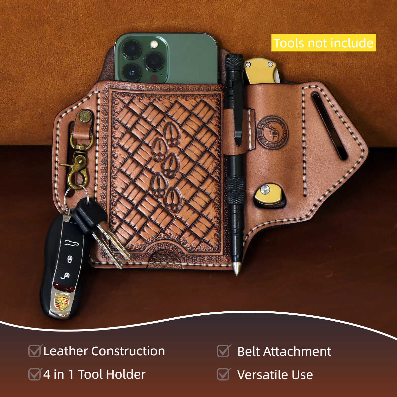 Leather Cell Phone Case Pouch Carry Holster Belt Knife Sheath Pen Holder