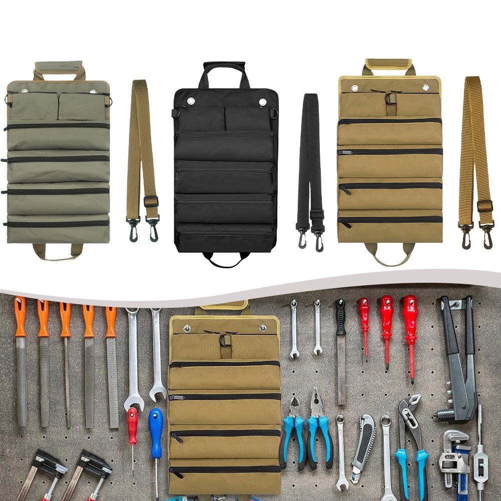 Heavy Duty Tool Roll Bag with Waterproof Coating and Reinforced Stitching