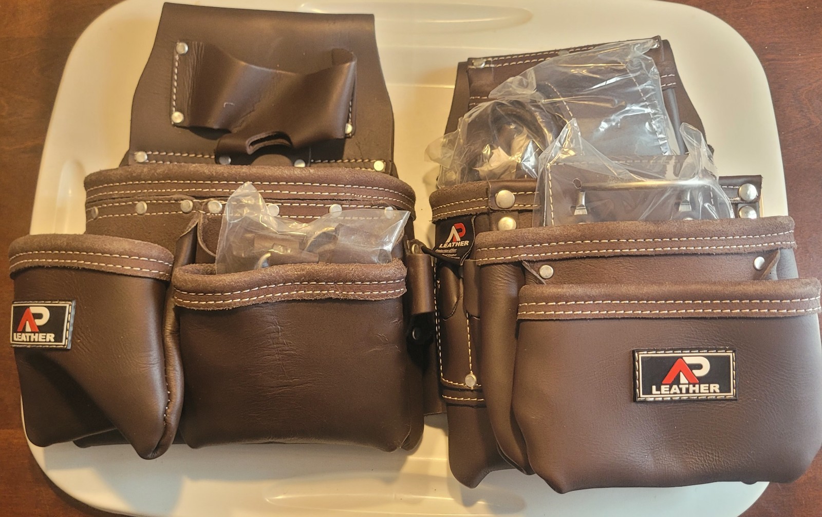 AP-LEATHER PRO-19 100% Genuine Full Grain Leather Tool Belt/Pouch/Bag – Brown