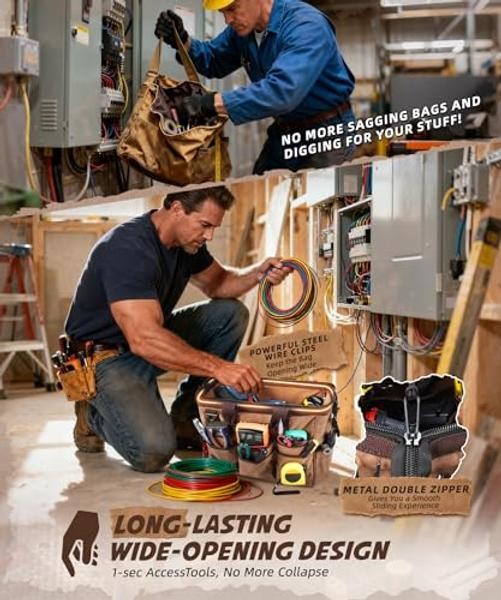 14 Inch Portable Electrician Tool Bag 21 Pockets – Heavy Duty 16OZ Canvas