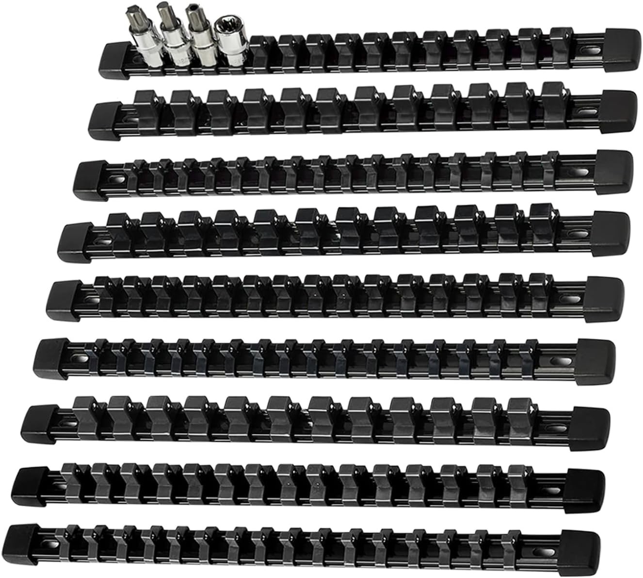 AMM 9-Piece Socket Organizer, 1/2 inch, 3/8 inch and 1/4 9PC, BLACK