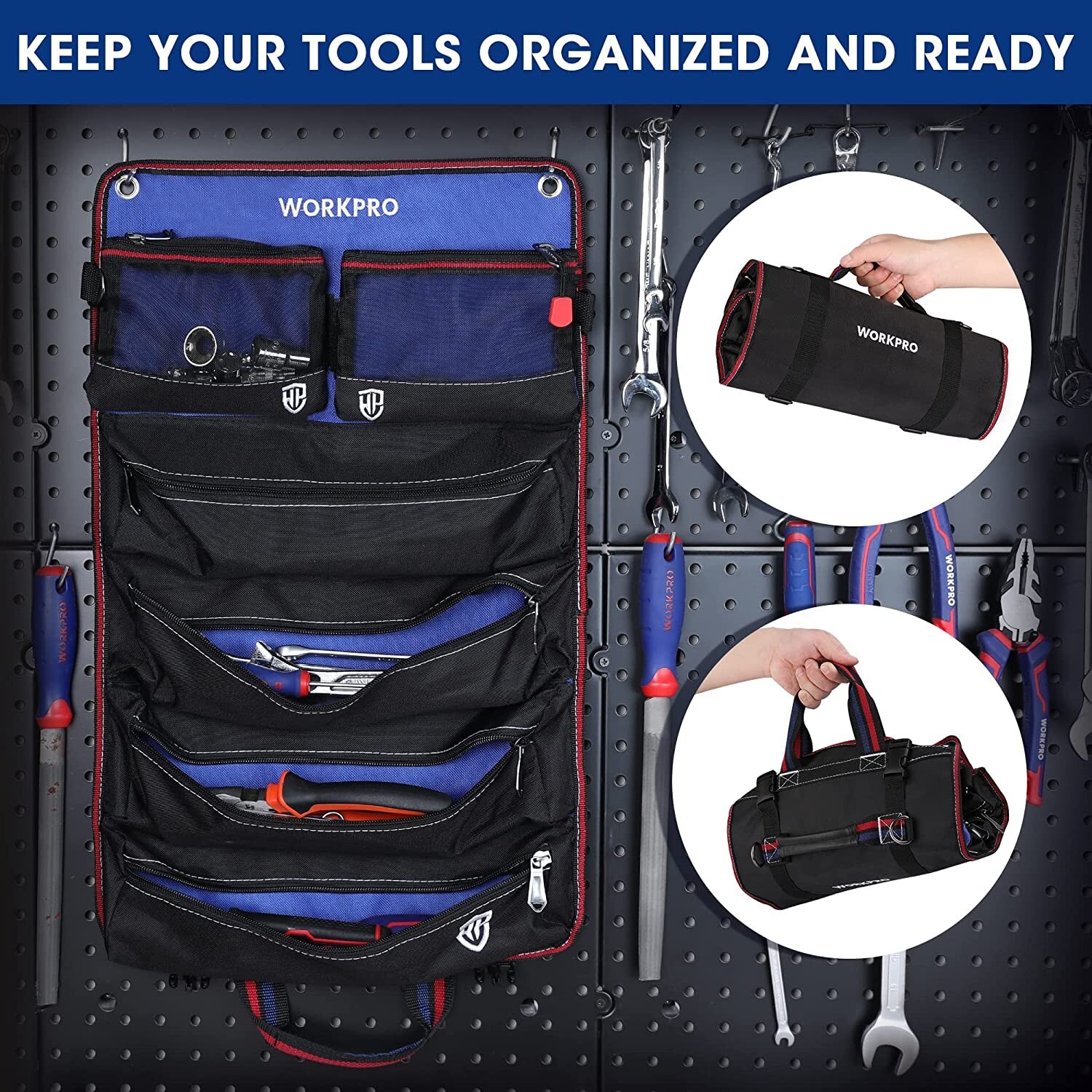 WORKPRO Black/Camo Roll Up Tool Bags with Detachable Tool Pouches with 6 Pockets