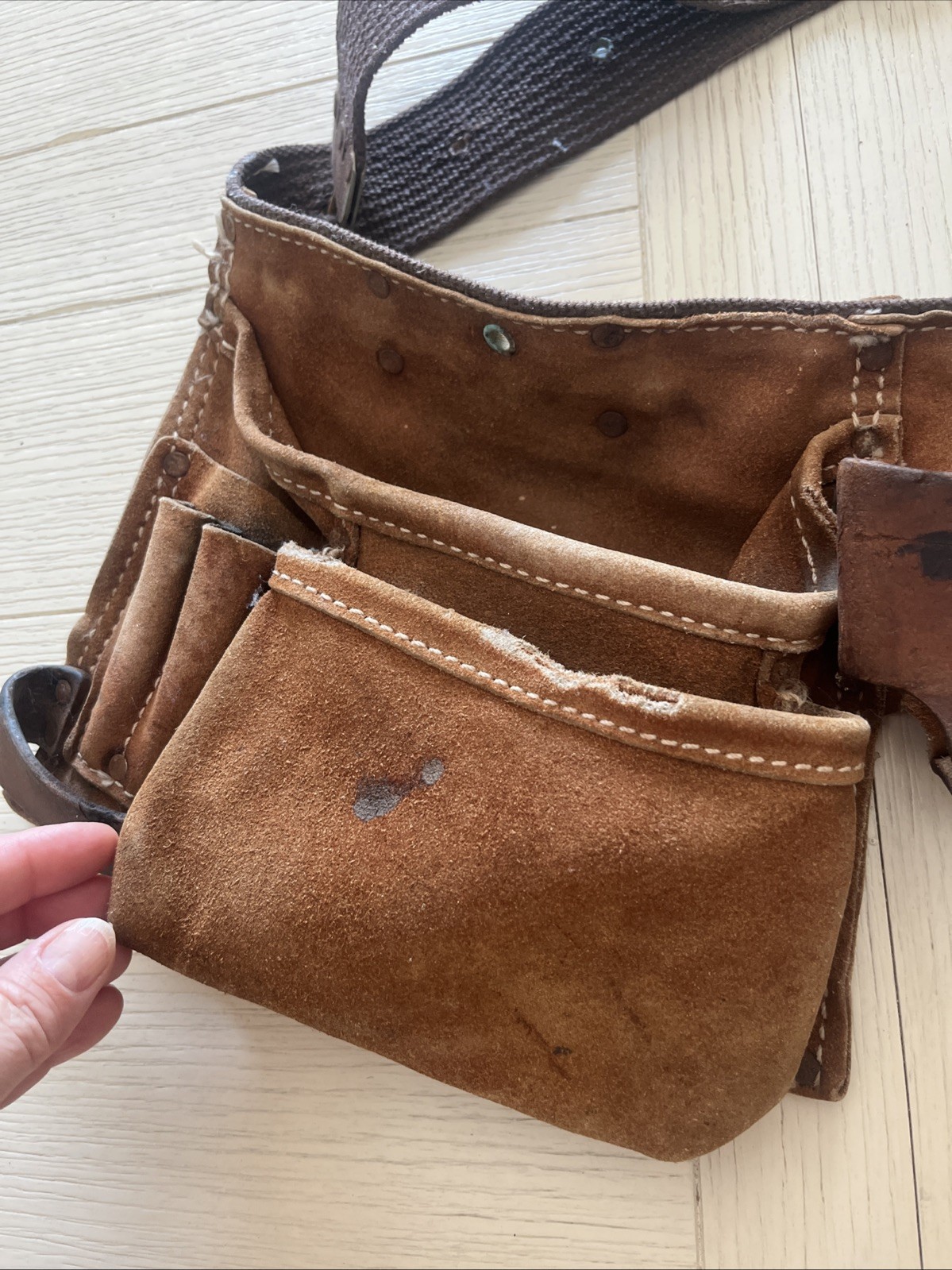Vintage Suede Tool Pouch Nail Apron Heavy Split Cowhide No. 490X By Nicholas