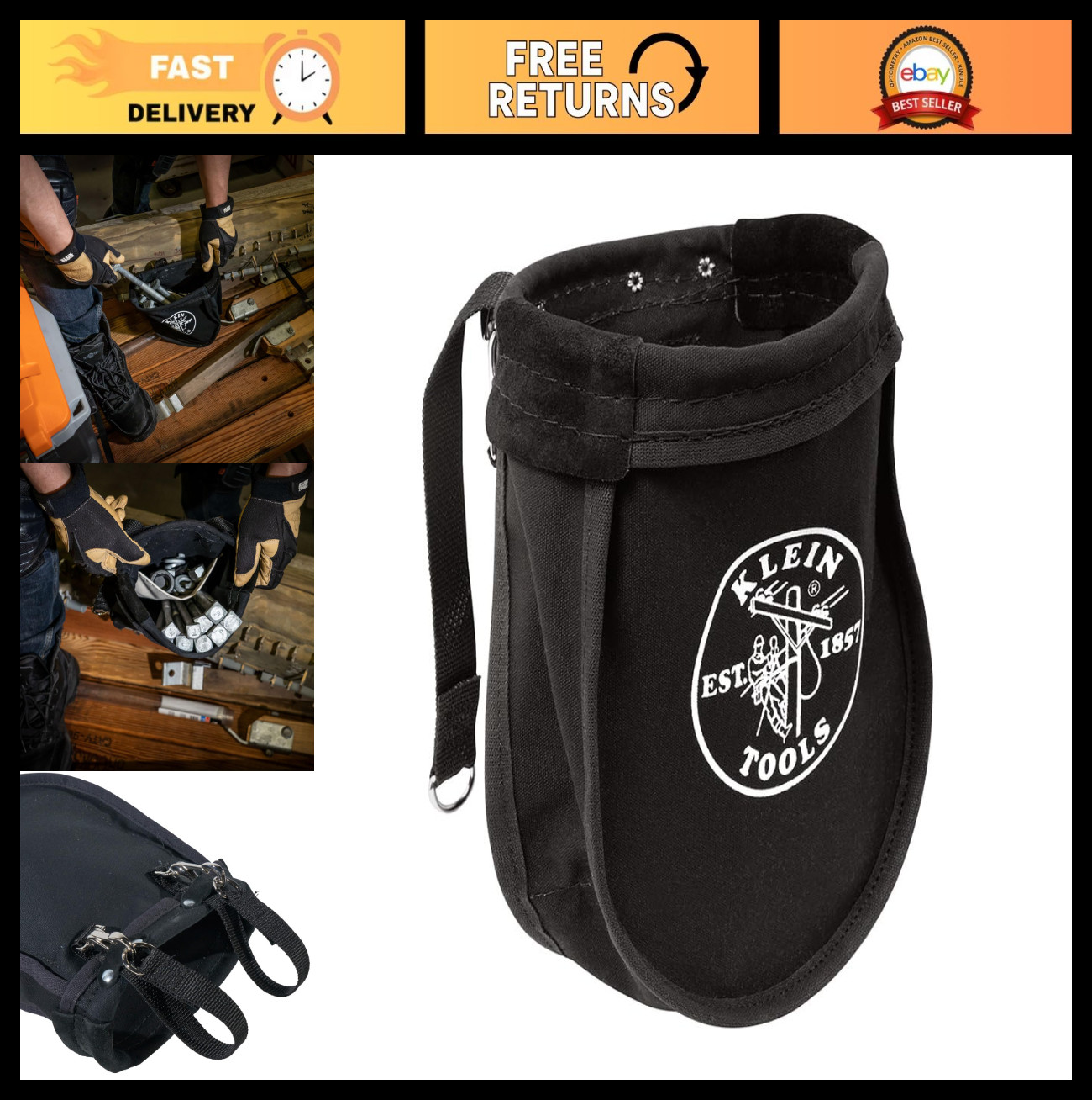 Utility Tool Pouch for Nuts and Bolts, Canvas with Interior Pocket, 9″x3.5″x10