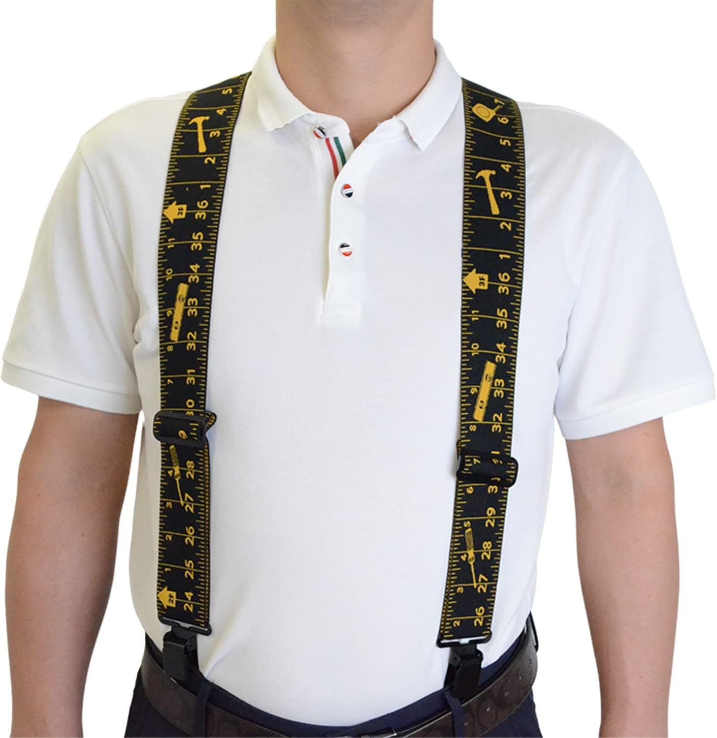 AISENIN Mens Tape Measure Suspenders, 2 Inch Wide Adjustable Work Suspenders…