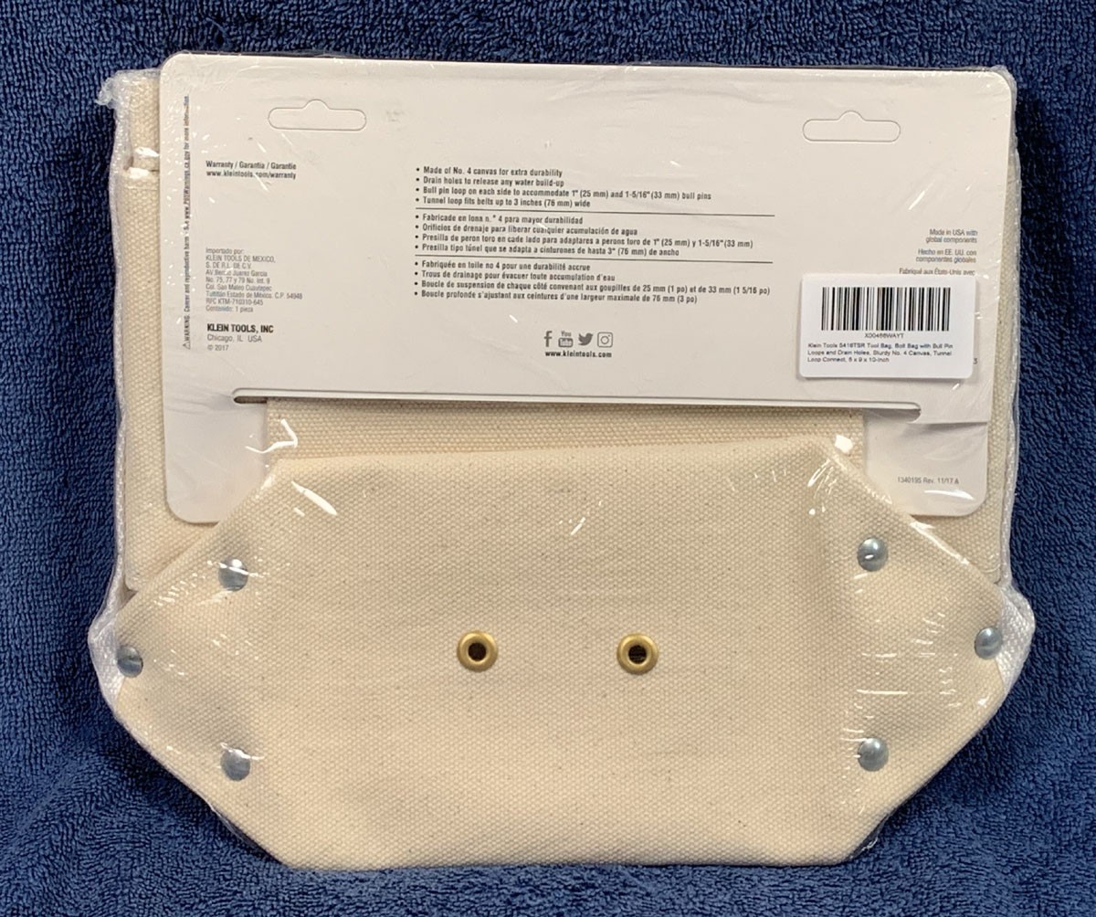 Klein Tools 5416TSR Canvas Tool Bag Bolt Bag Bull Pin Loops Drain Holes