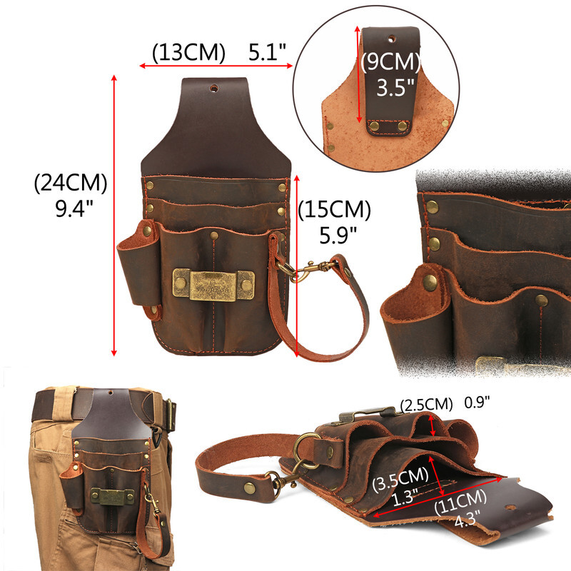 TOURBON Leather 5 in 1 Holster Electric Tape Thong Carry Tool Belt Pouch