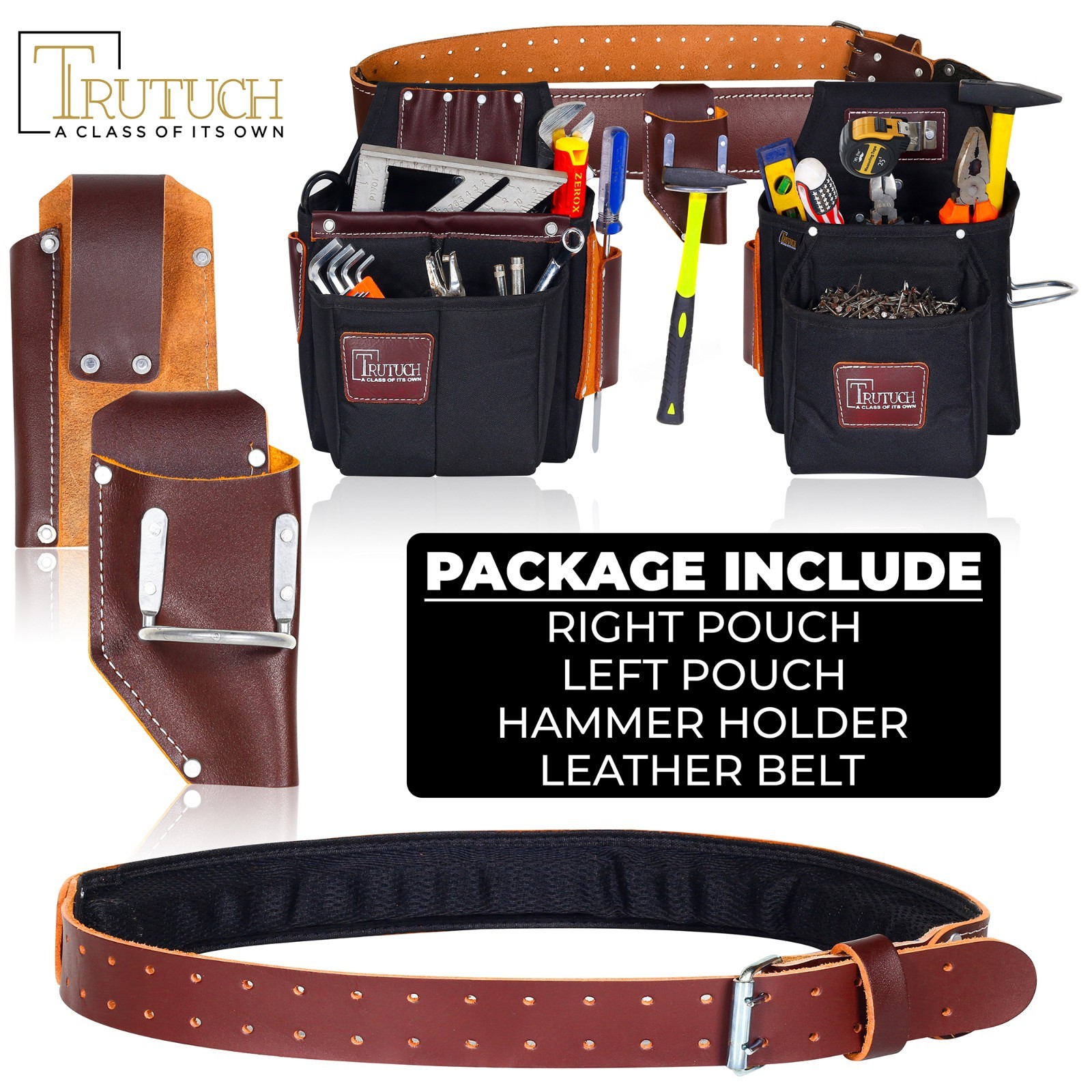 TRUTUCH Nylon and Leather Tool Belt with Leather Work Suspender | Construction