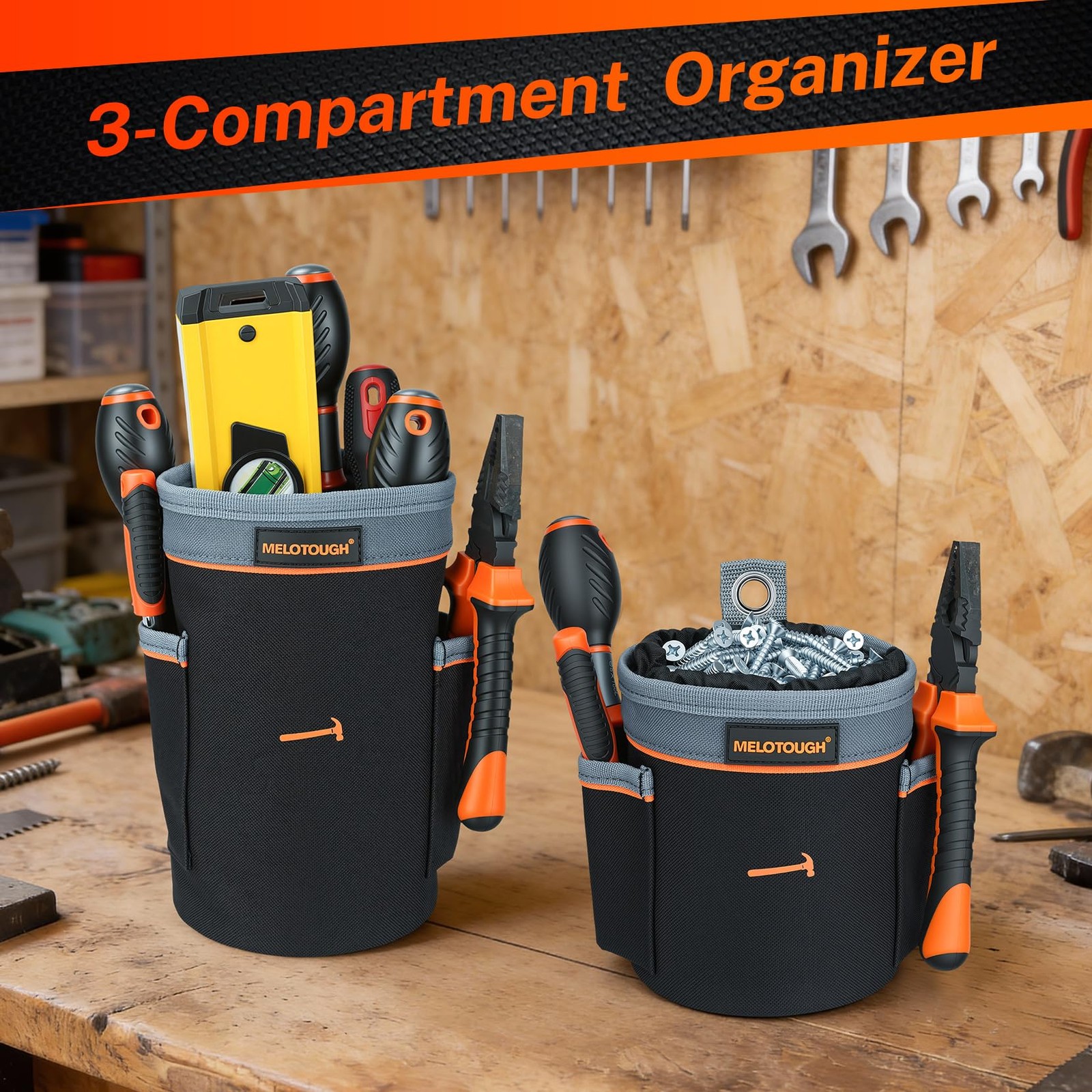 MELOTOUGH Tool Pouch Combo Set | 1 Mini (6”) + 1 Deep Mixed 2 Pack, Black