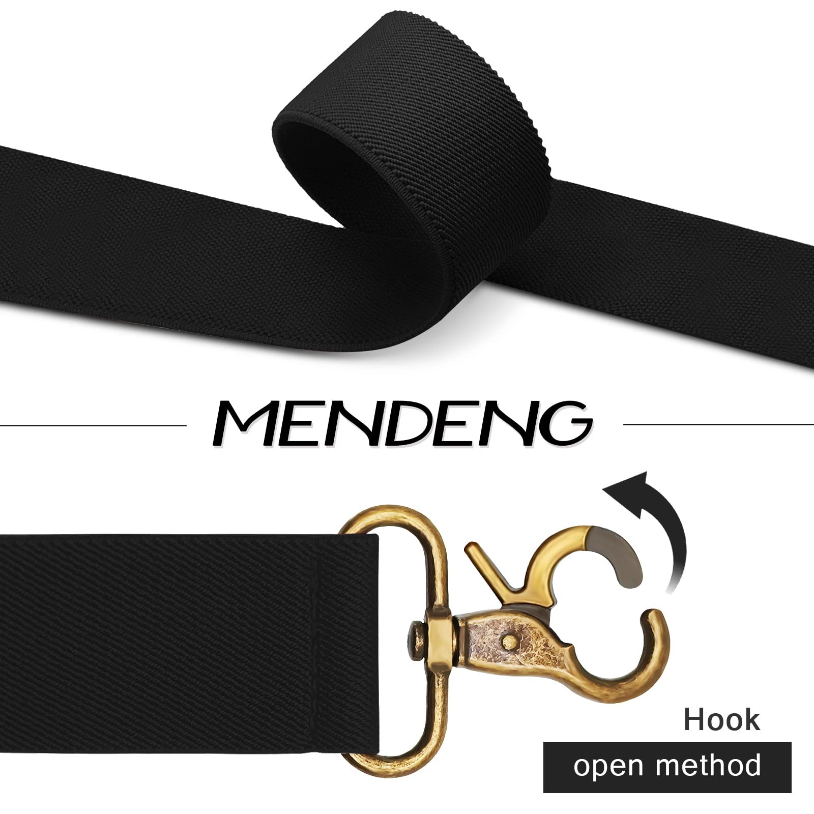 MENDENG Suspenders for Men Black Bronze Snap Hooks One Size, Black/Snap