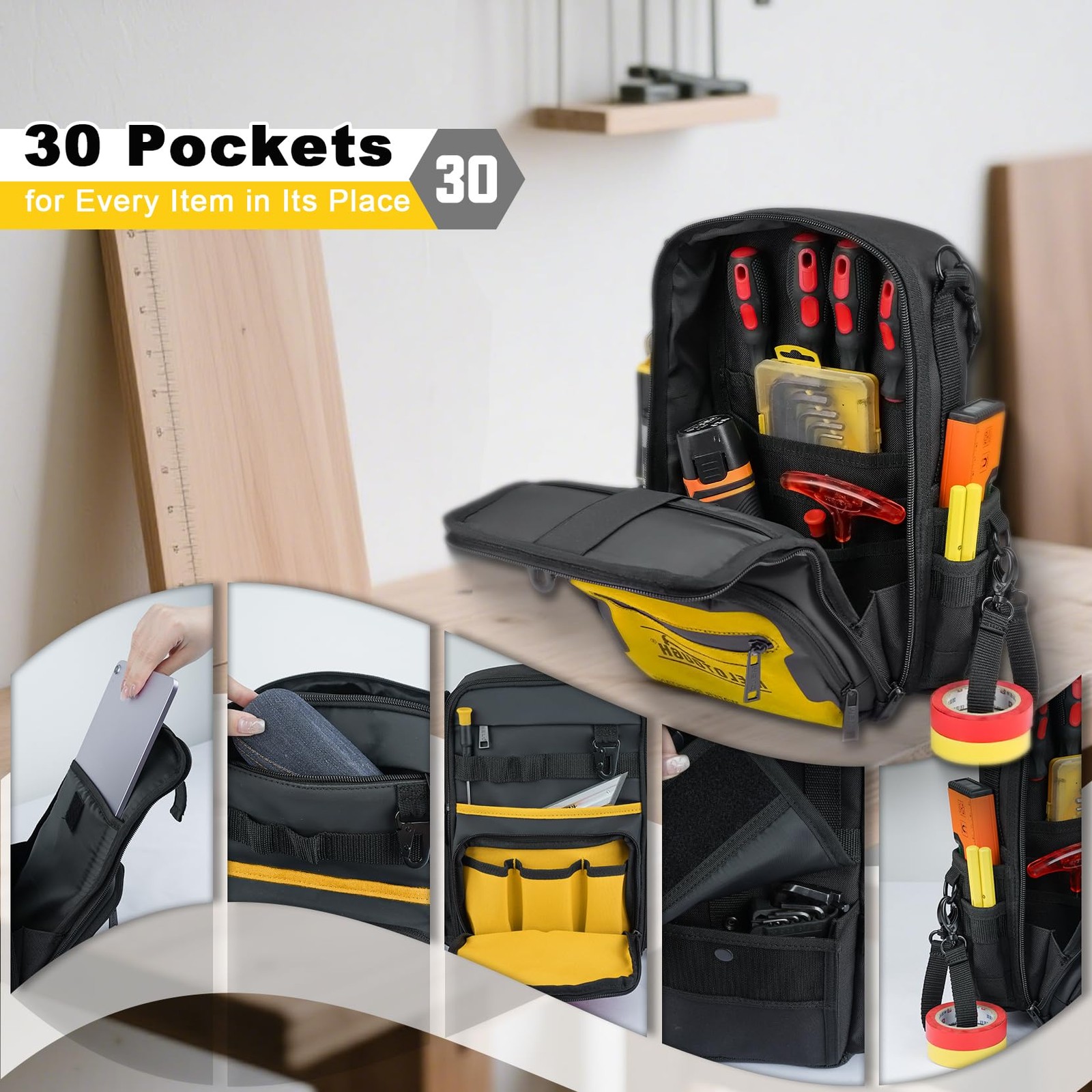 MELOTOUGH Small Tool Backpack for Men 30 11 x 5.5 x 13.6 inches, Yellow