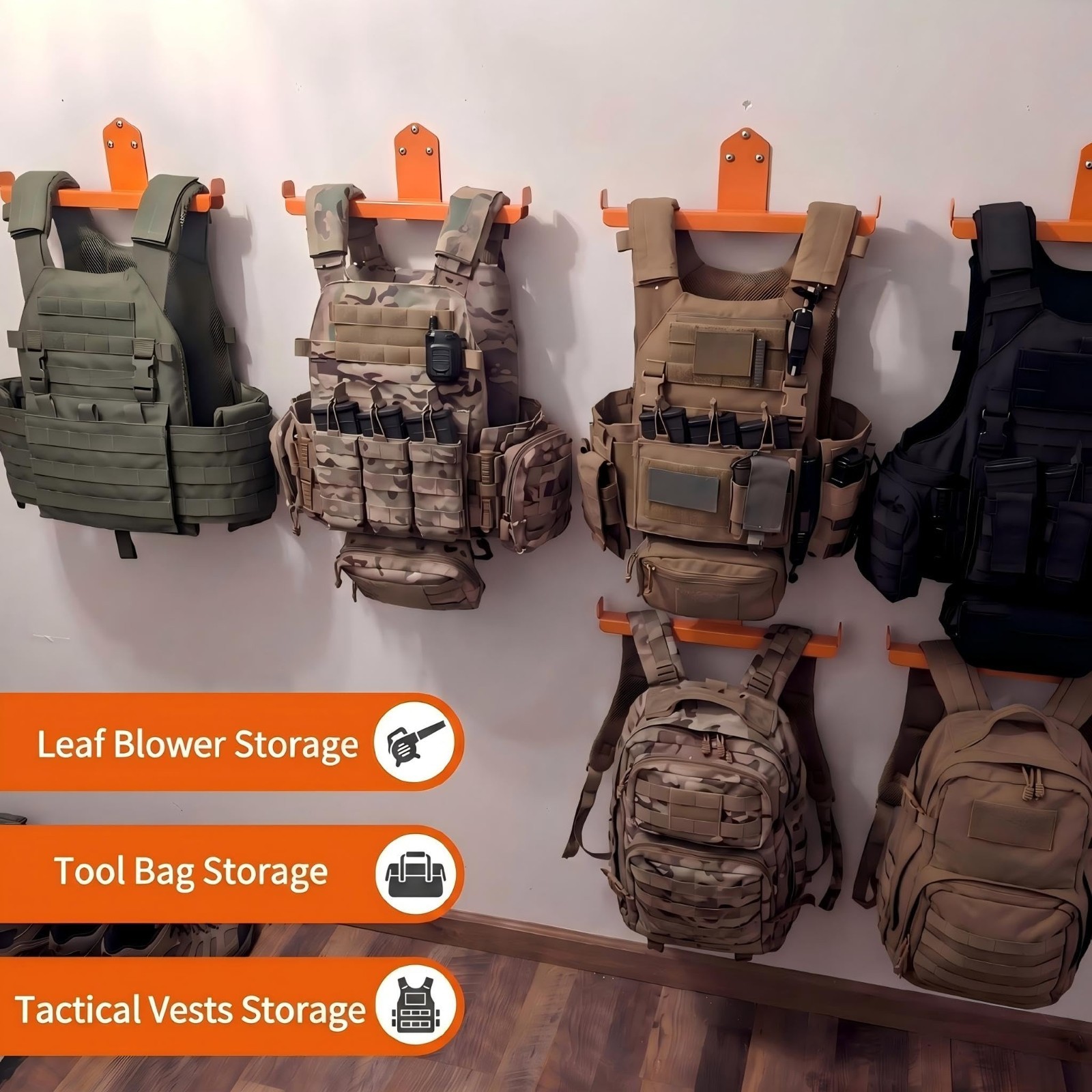 Heavy Duty Backpack Leaf Blower Wall Mount Rack Garage Organizer 150lb Steel New