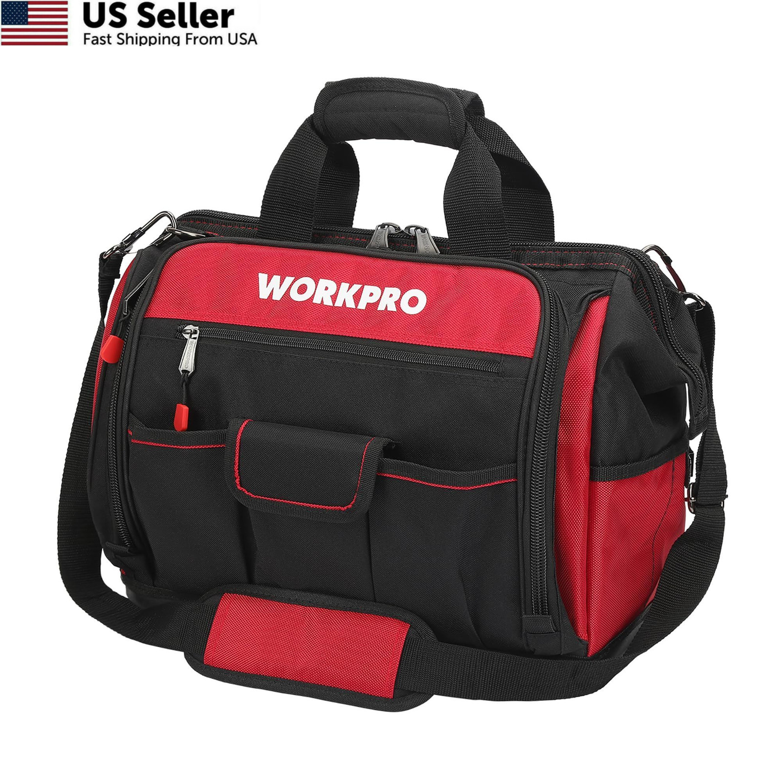 WORKPRO 16″ Top Wide Mouth Tool Bag with Water Proof Rubber Large, [‘Black’]