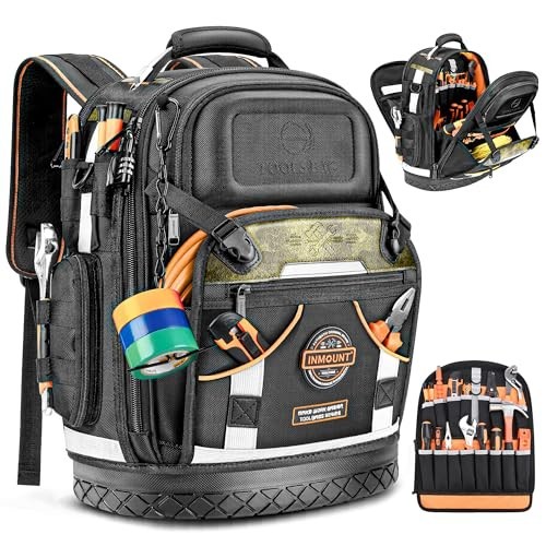 Heavy Duty Tool Backpack for Men, Durable 1680D Organizer with Molded Base & Loc