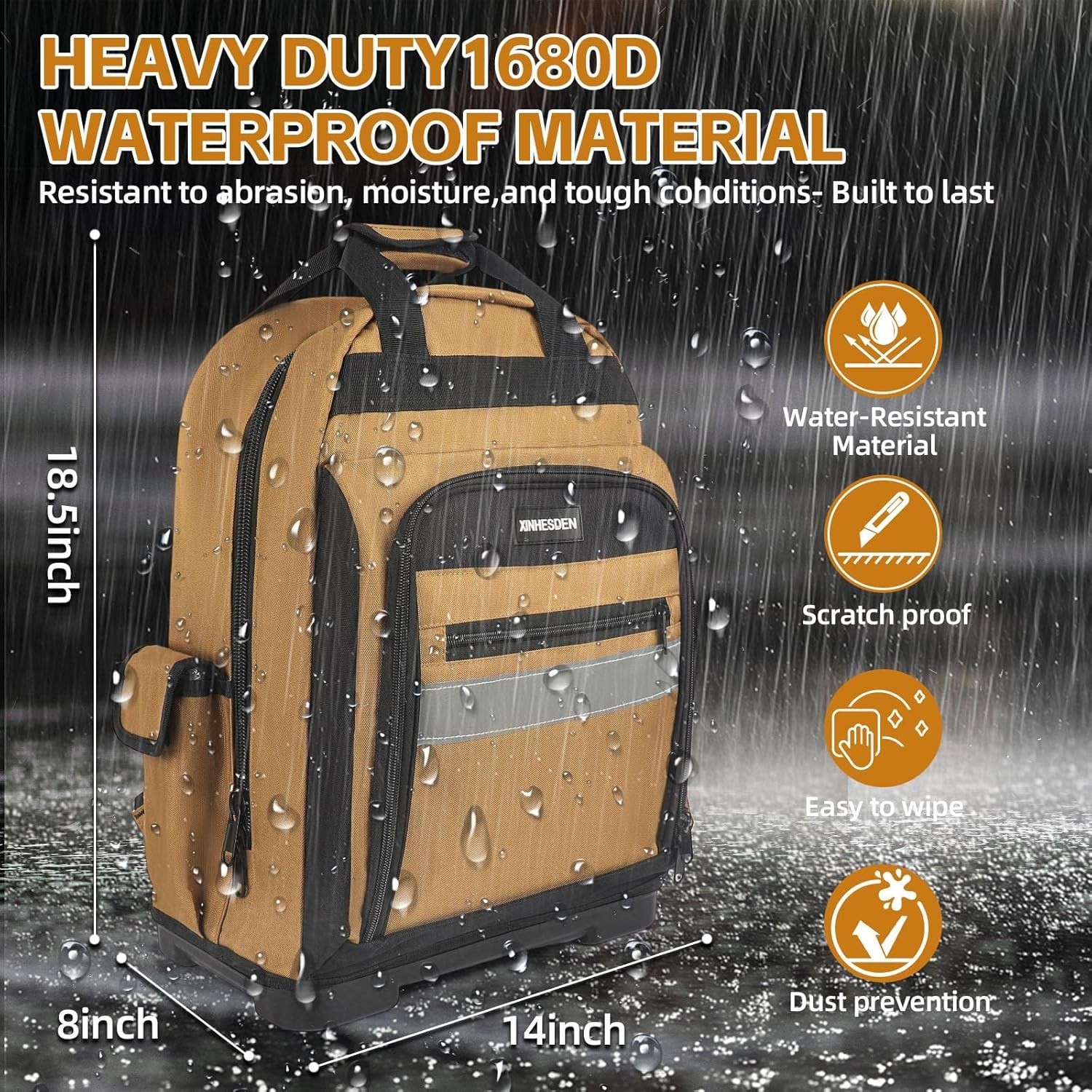 Tool Bag Backpack, Heavy Duty Tool Backpack Bag with Waterproof Molded Base, Ele