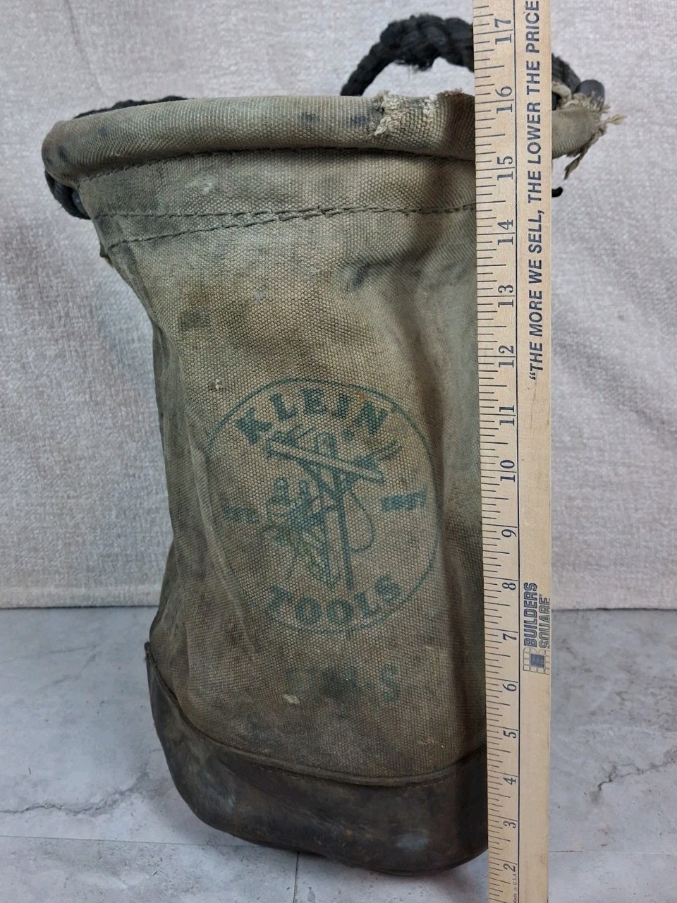 Vintage Klein Tools 5104S Lineman Canvas Tool Bucket Leather Bottom 16″ Tall