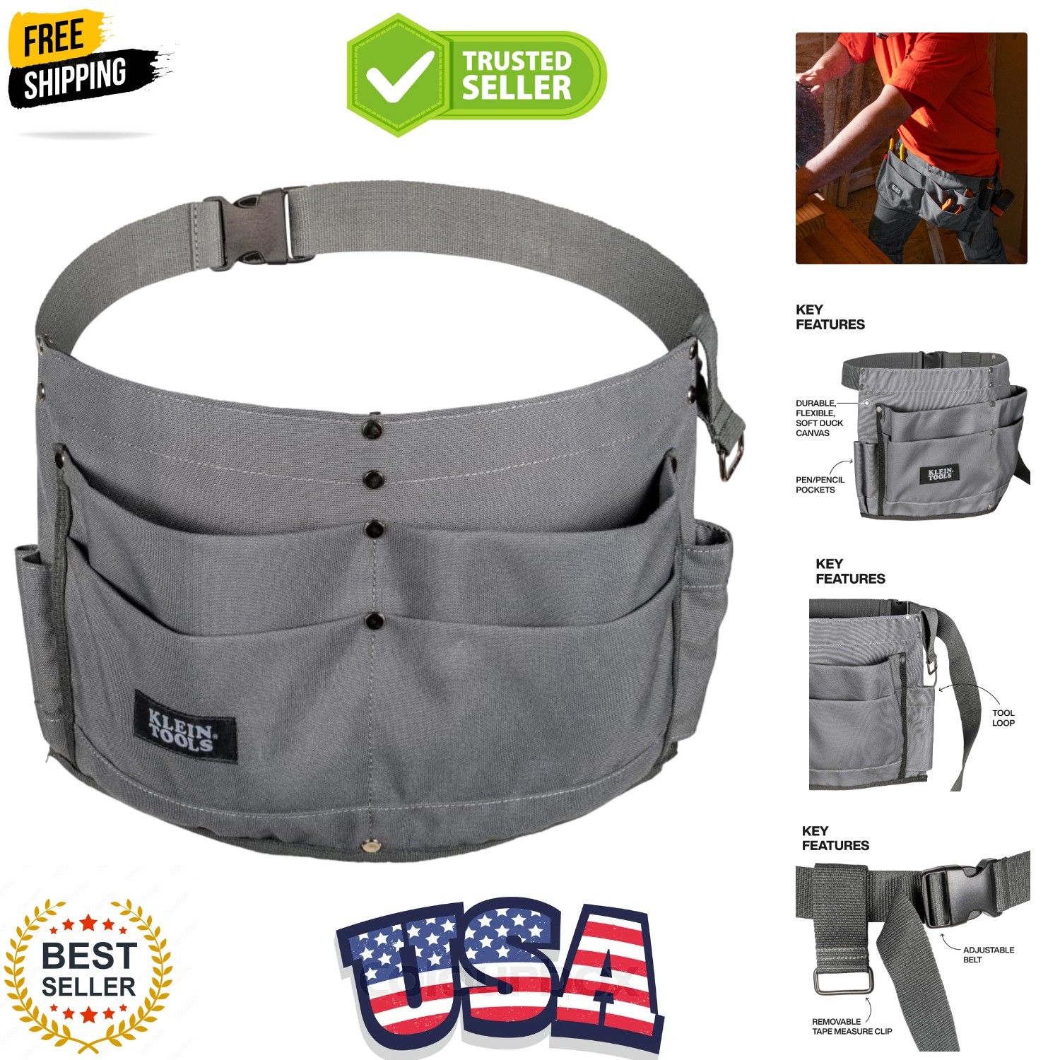 21022 6-Pocket Tool Apron, Durable Duck Canvas with Riveted Seams, Adjustable…