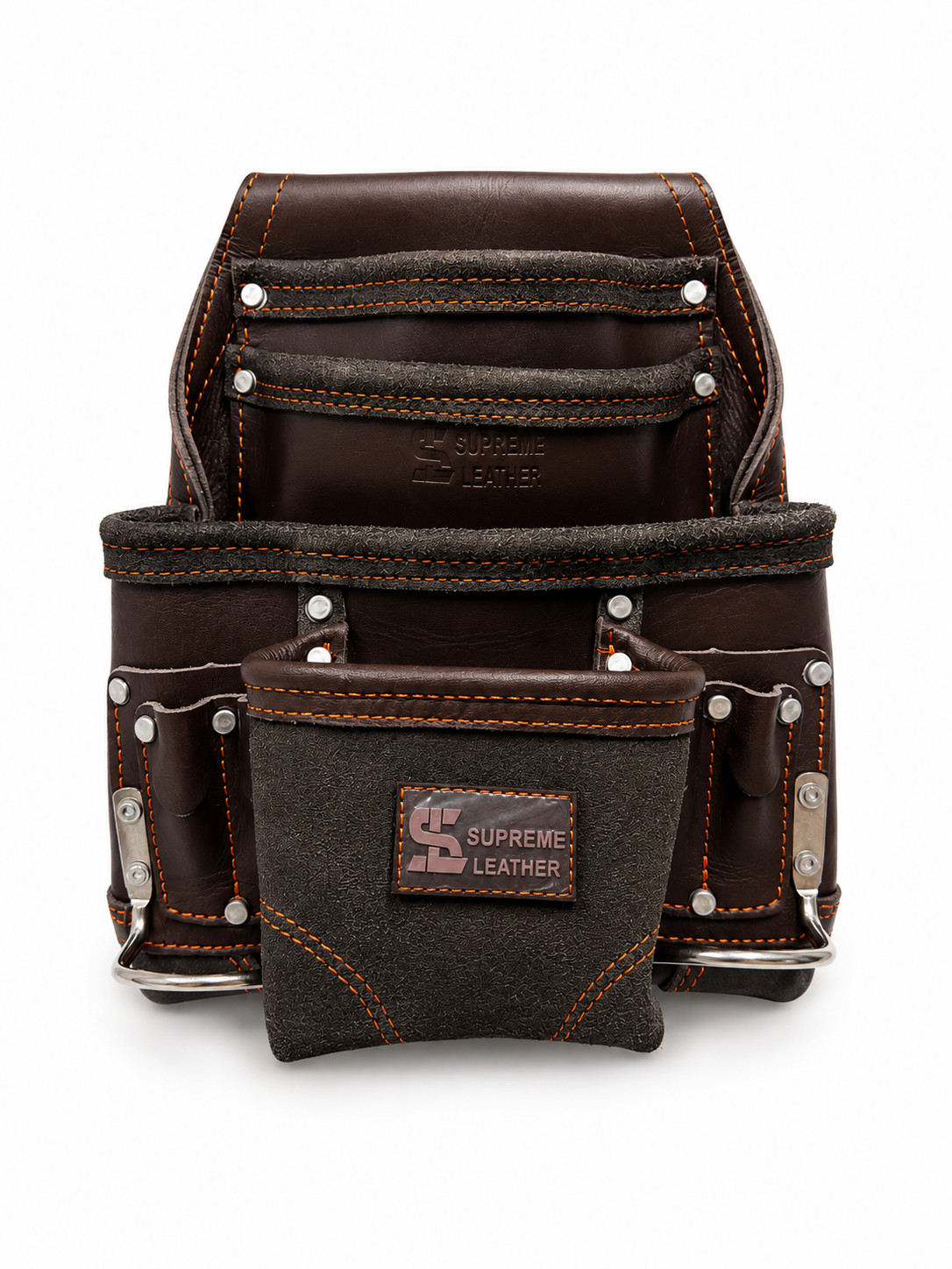 Leather Tool Pouch with Multiple Pockets, Hammer Holder