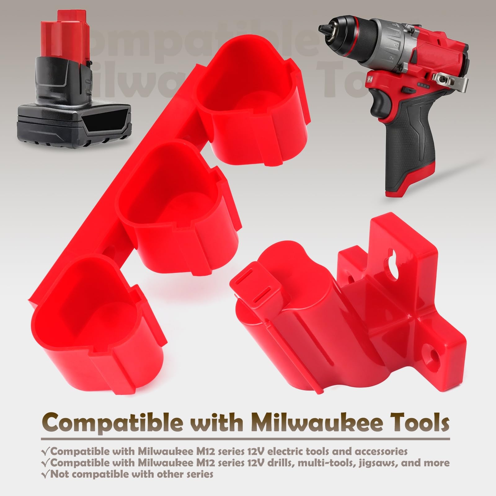 Tool Holders and Battery Holder Compatible with Milwaukee M12 12V Electric Dr…