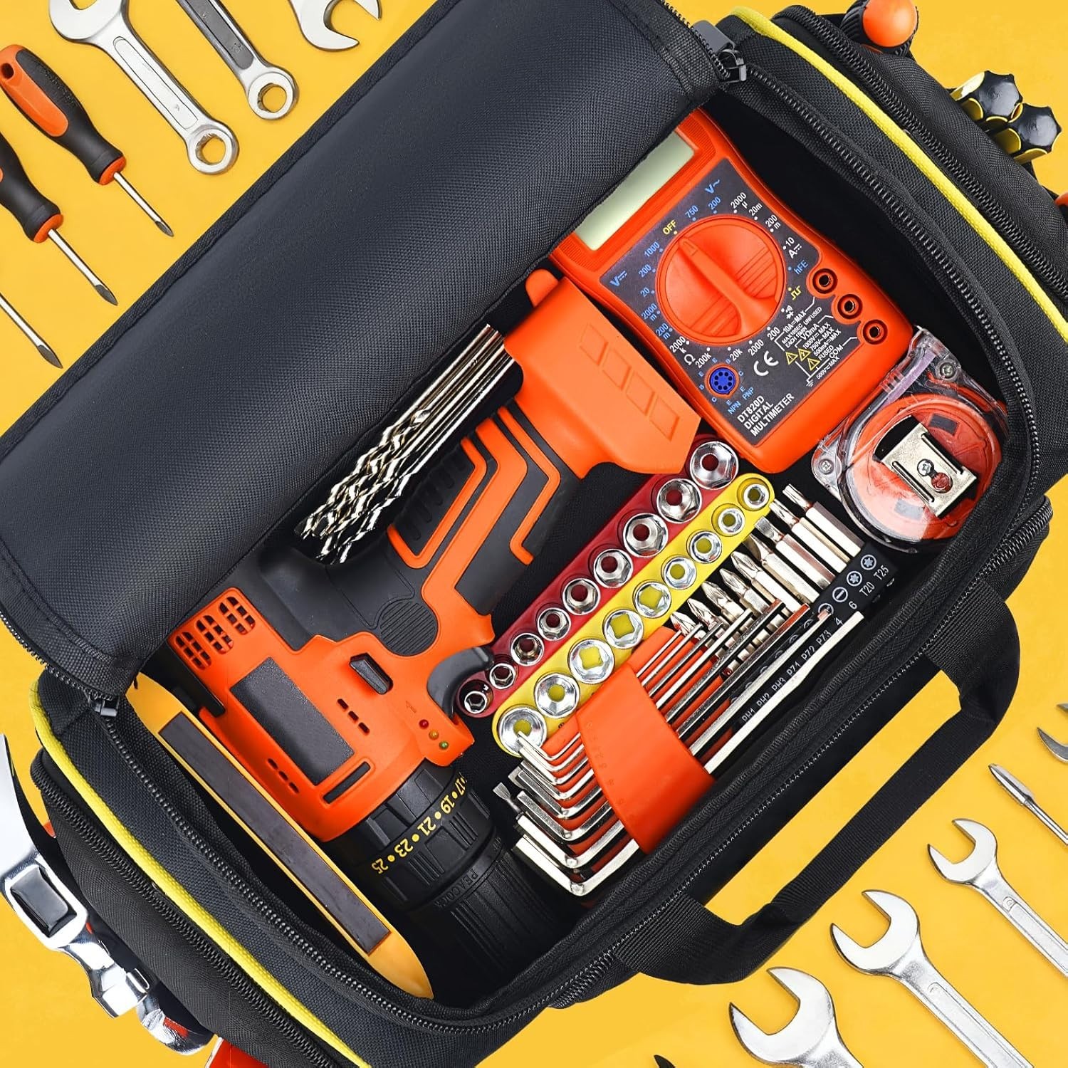 Durable 2.0 Gen Tool Bag with 3 Removable Cases – Yellow, Water-Resistant
