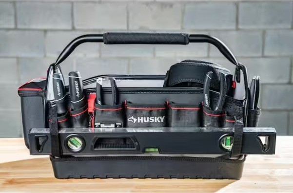 Husky 20″ Heavy-Duty PRO Tool Tote 31 Pockets Waterproof Polyester Black