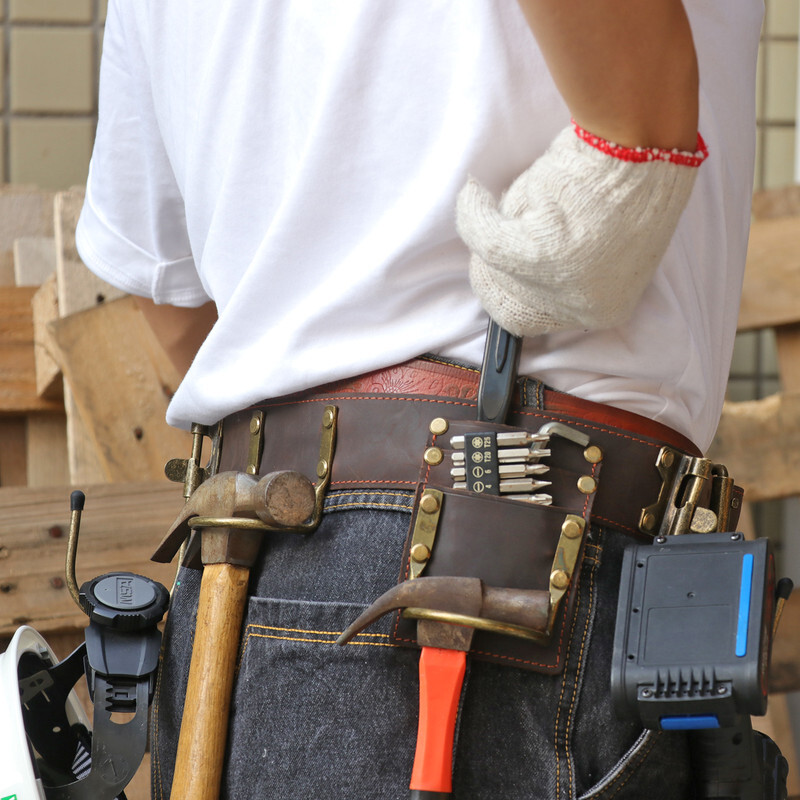 TOURBON Leather Workshop Tool Belt Heavy Duty for Hammer/Axe/Drill/Tape Measure