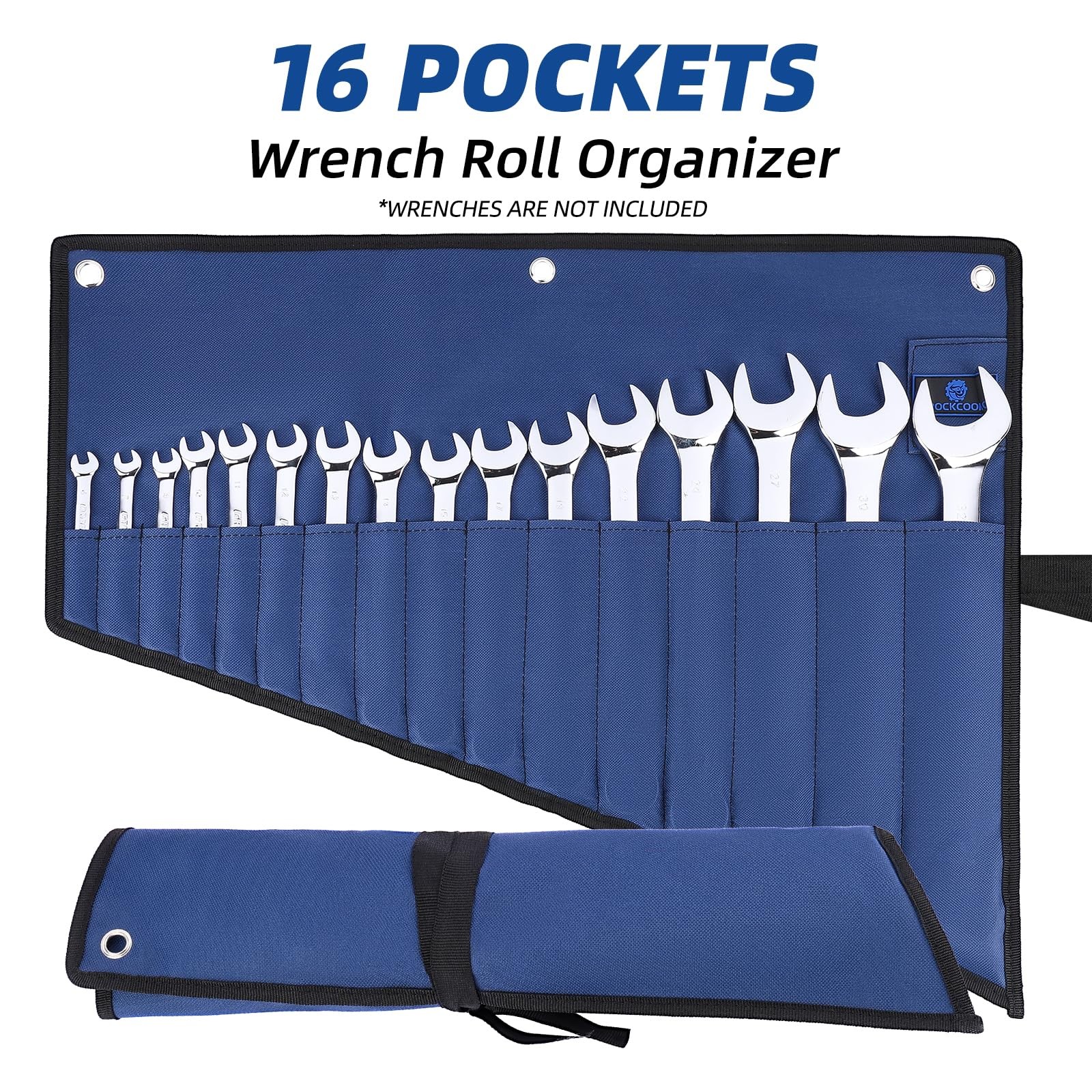 ROCKCOON 16 Pockets Wrench Roll Organizer, 26 x 17.7 x 10.8 inches, Blue