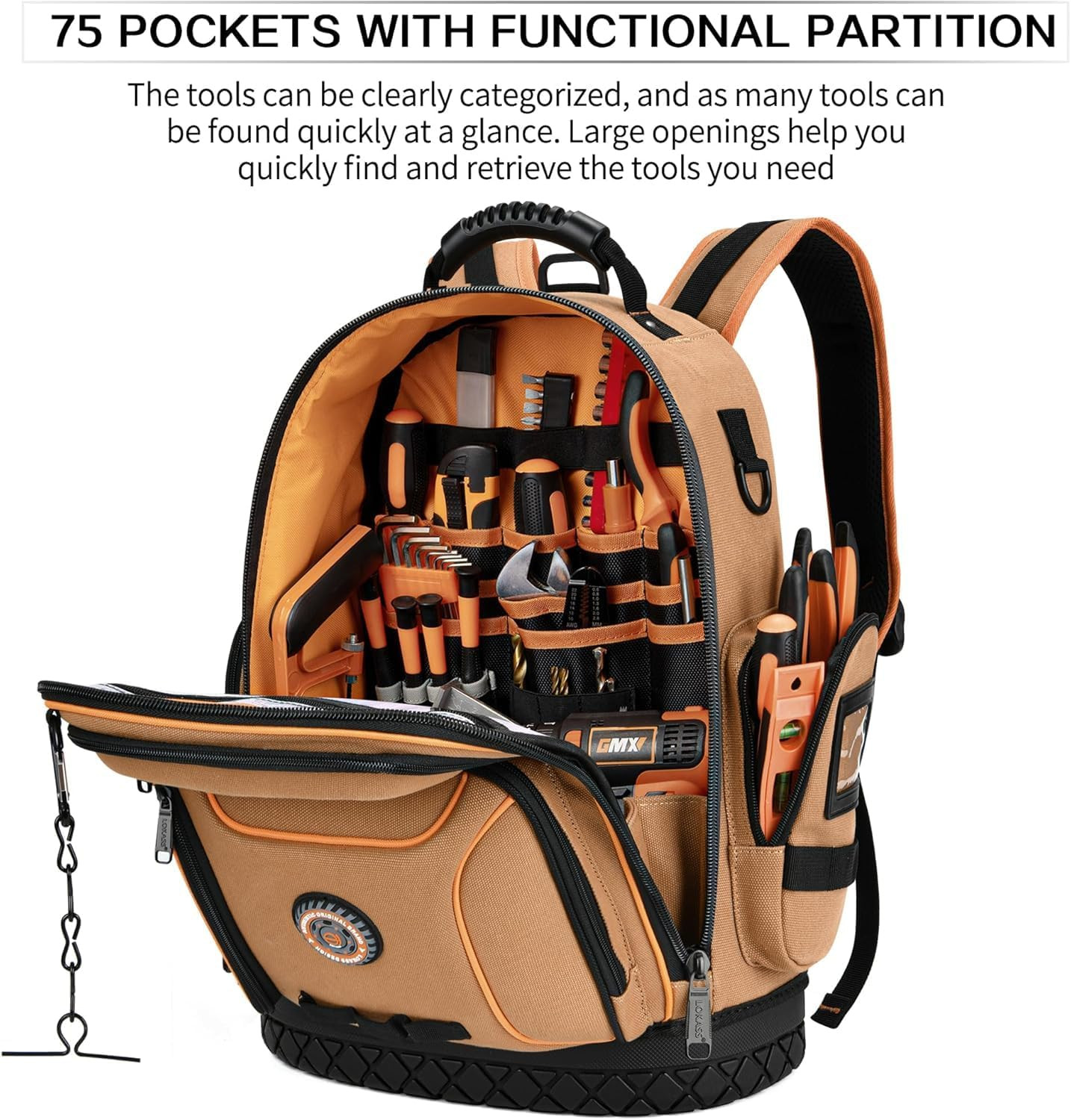 Tool Bag Backpack, 75 Pockets & Loops Canvas Heavy Duty Tools Organizer Bags/Hva