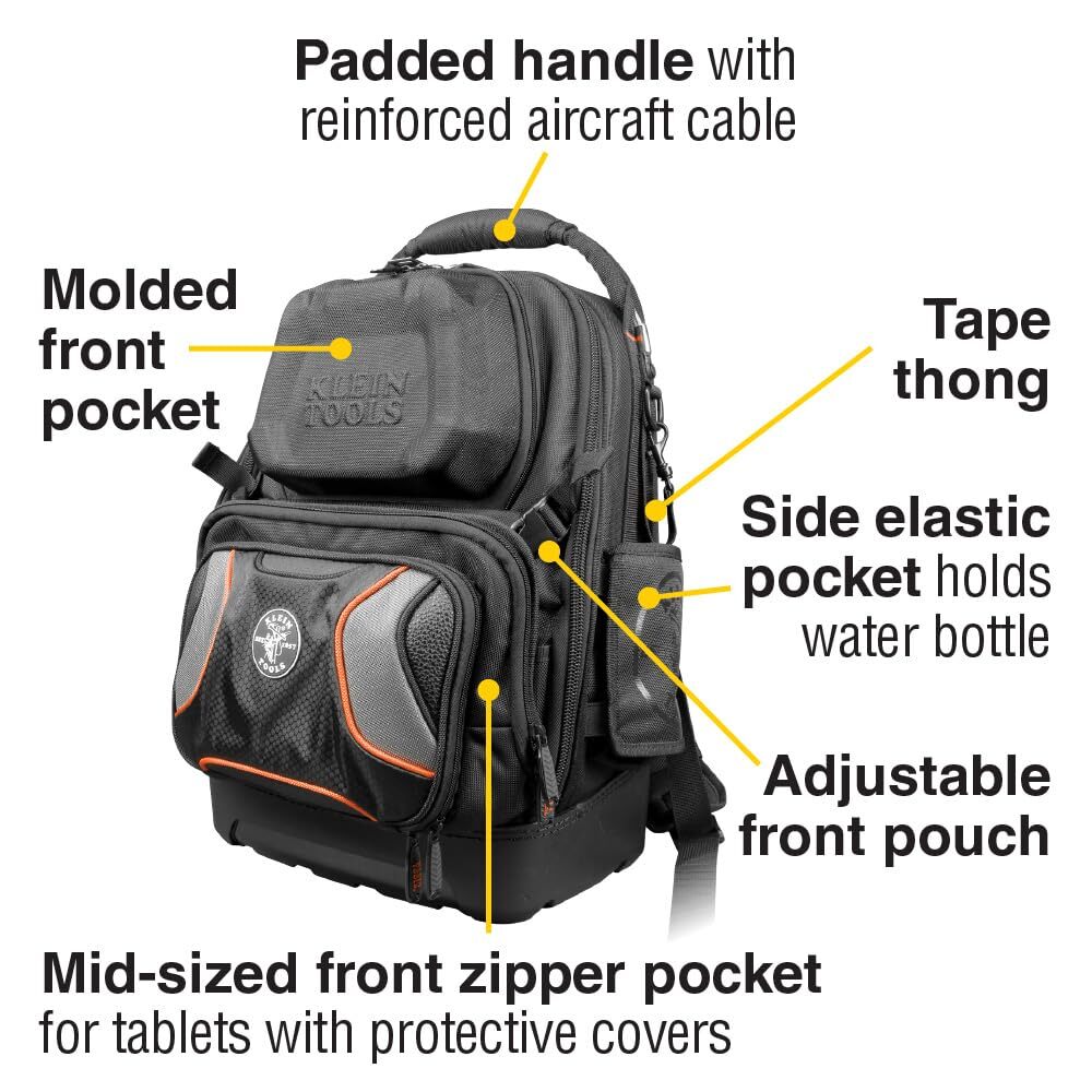 Klein Tools 55485 Tool Bag Backpack Durable Electrician Backpack with 48
