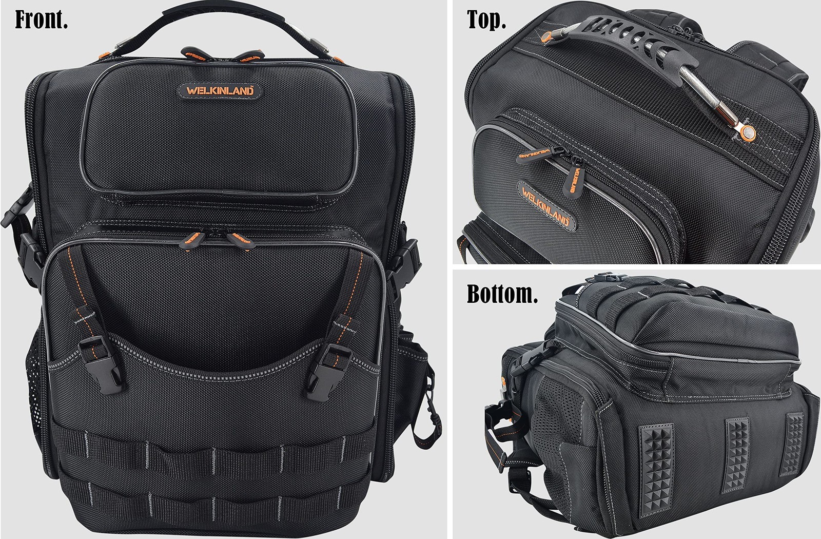 WELKINLAND Full-Open Tool backpack, backpack 20-Inch, Black w/ Orange