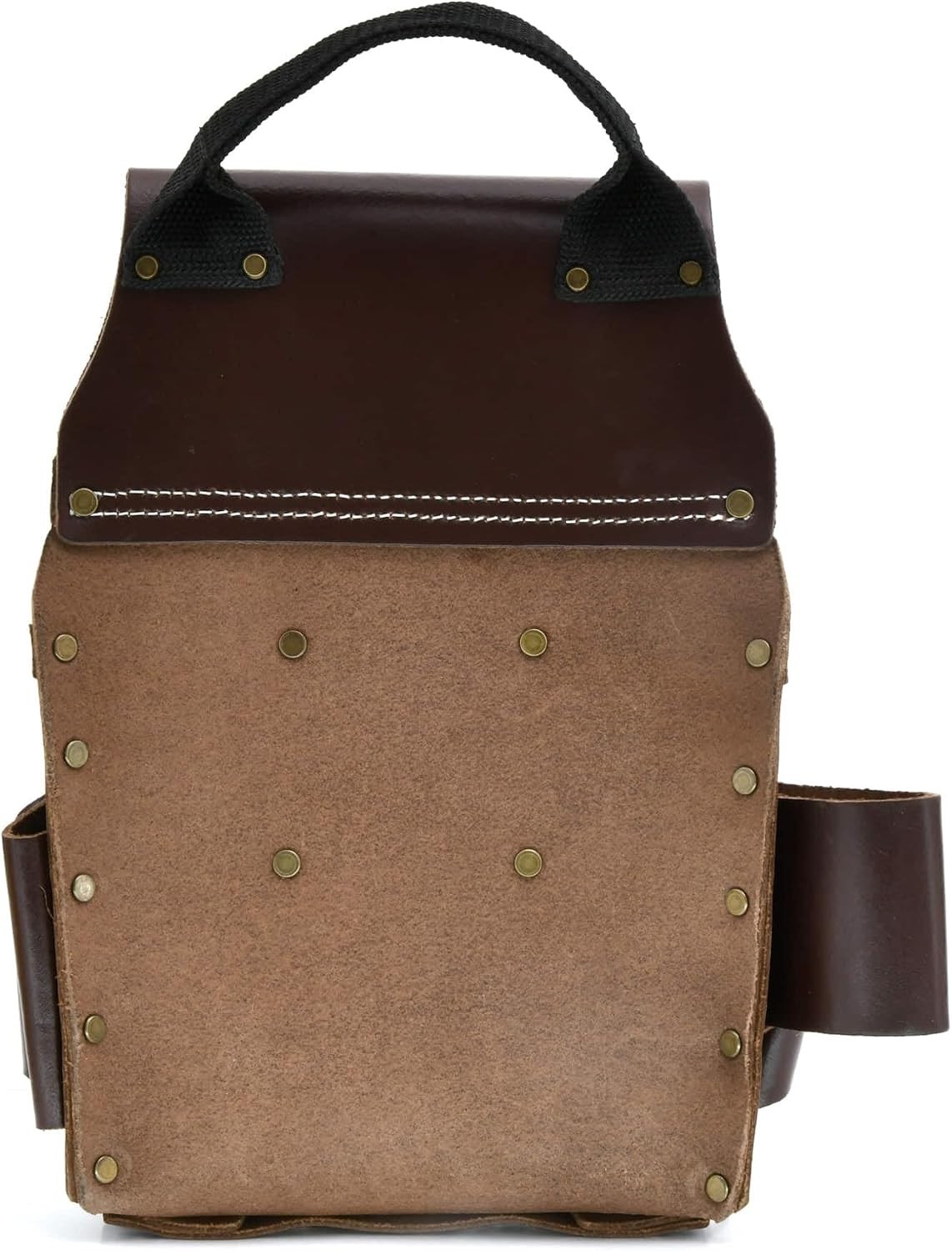 Durable Full-Grain Leather Tool Pouch with 10 Pockets for Electricians, Dark Tan