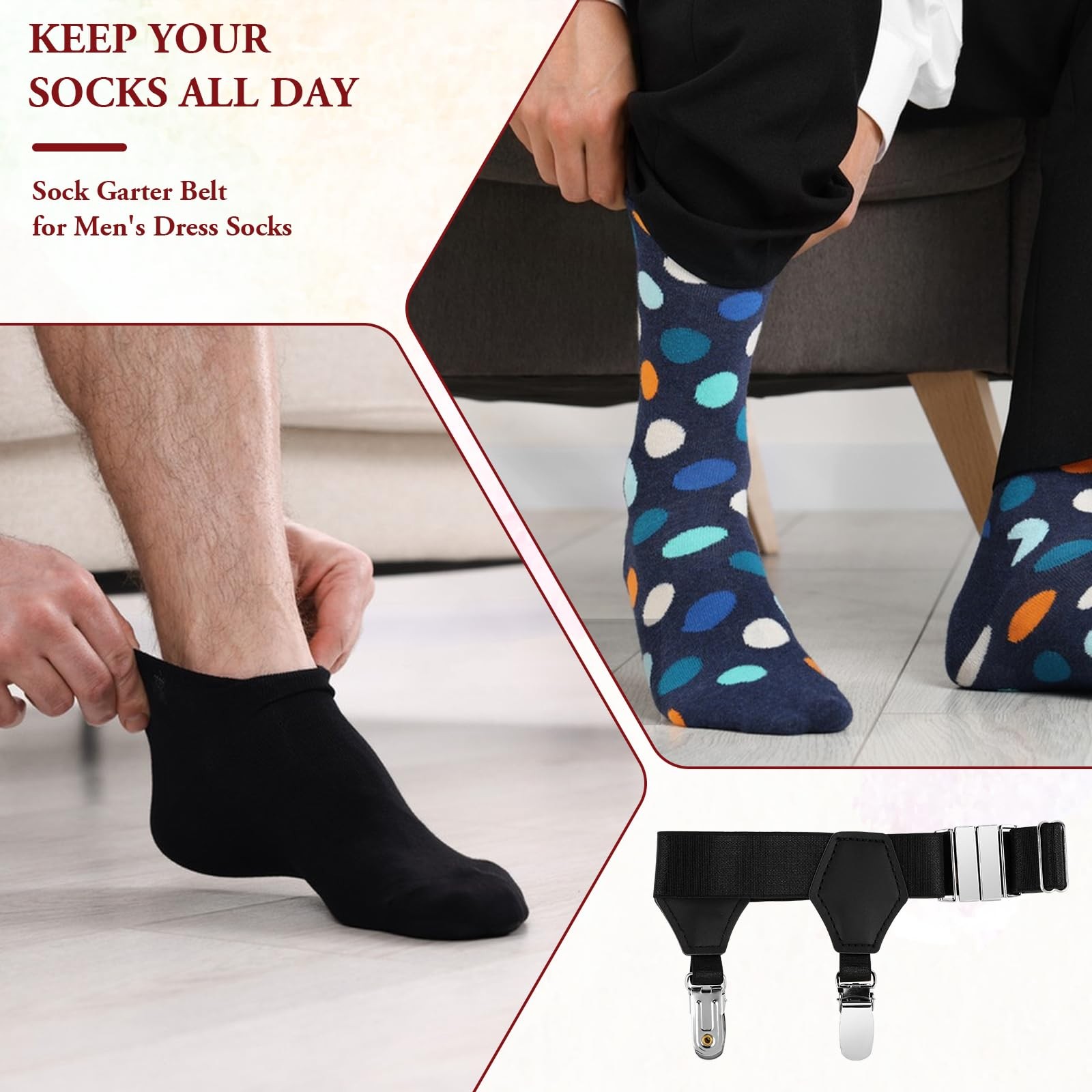 Mens Sock Garters Suspenders Adjustable Non-Slip One Size, Black
