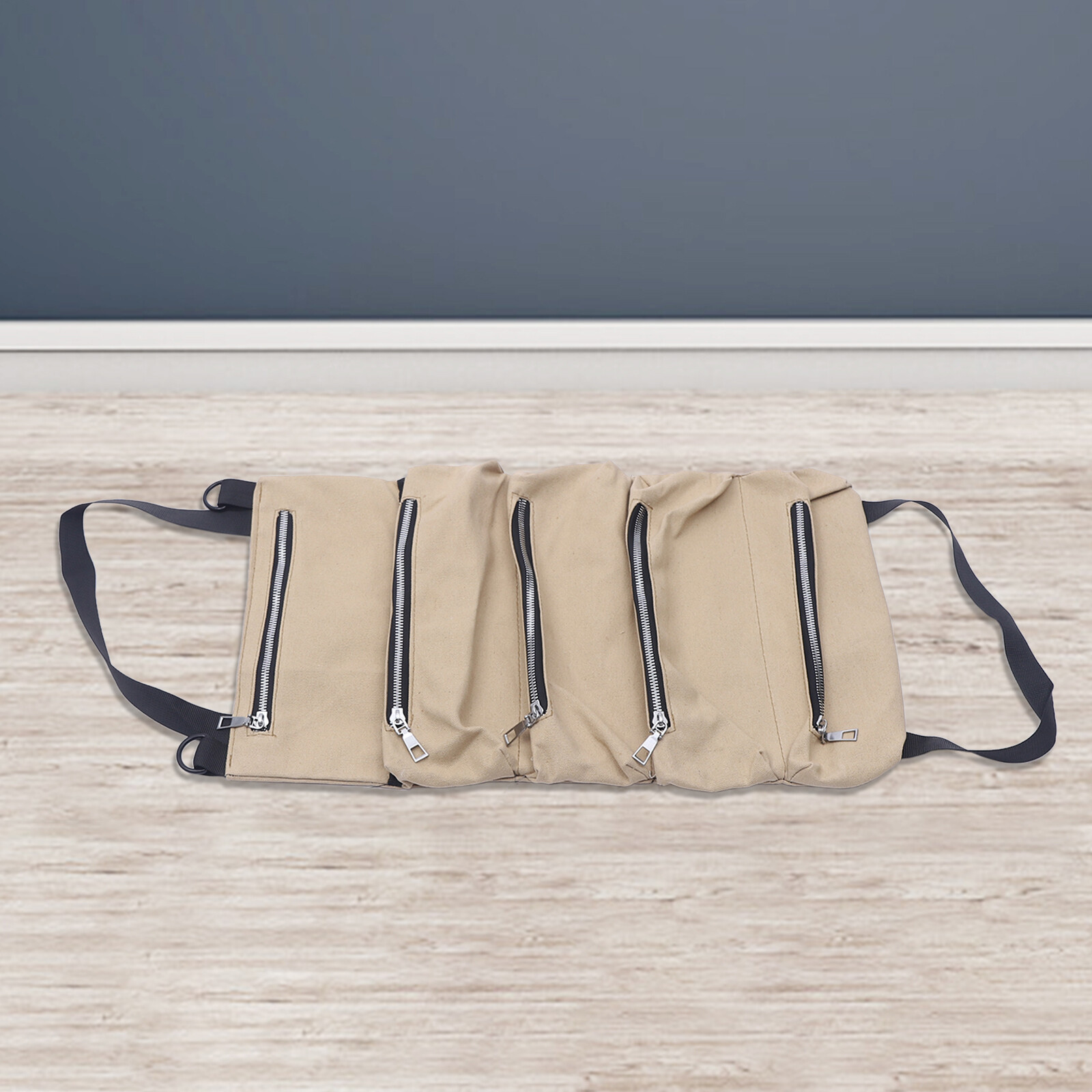 Scratch Resistant Roll Bag Heavy Duty Canvas Roll Up Tool Bag with 5 Pockets