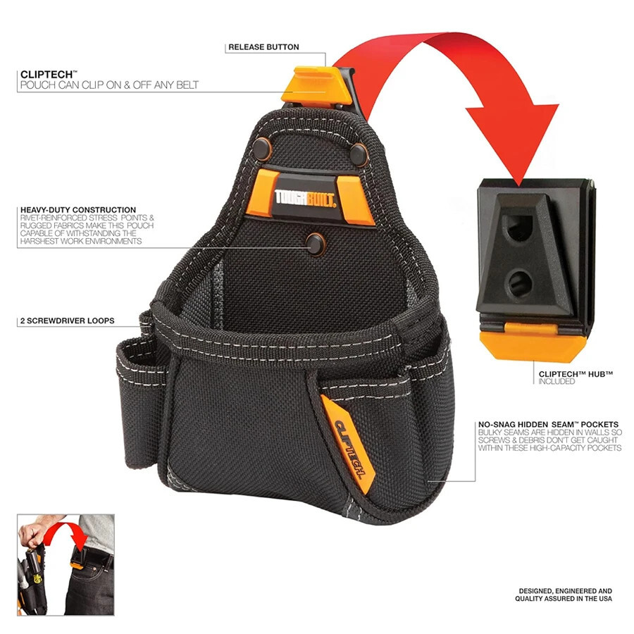 TOUGHBUILT TB-CT-25 Tape Measure All Purpose Pouch Tool Belt Utility Waist Bag