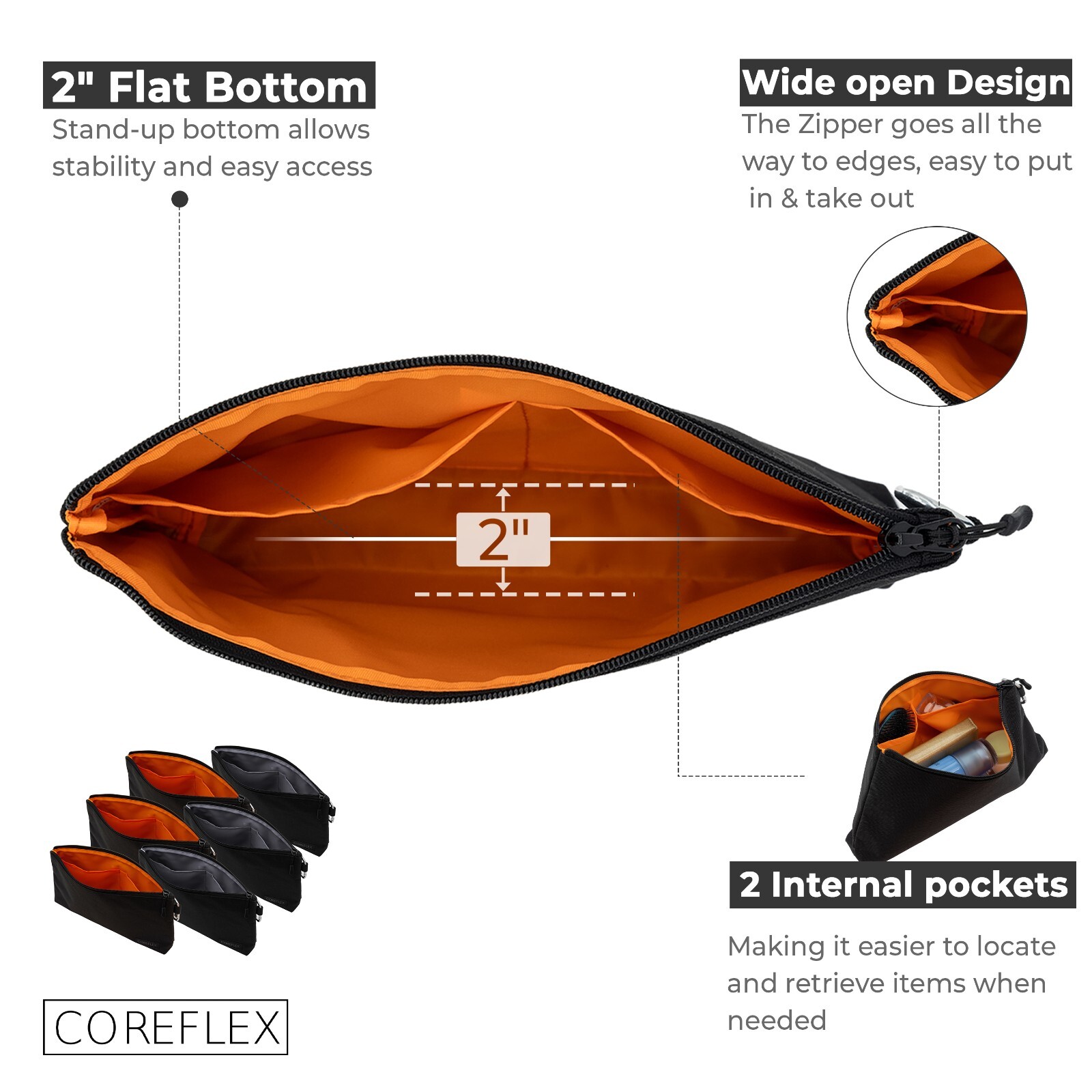 Coreflex 6 Pack Tool Pouch Zipper Bag, Small Tool Bag, Multipurpose Storage, Blk