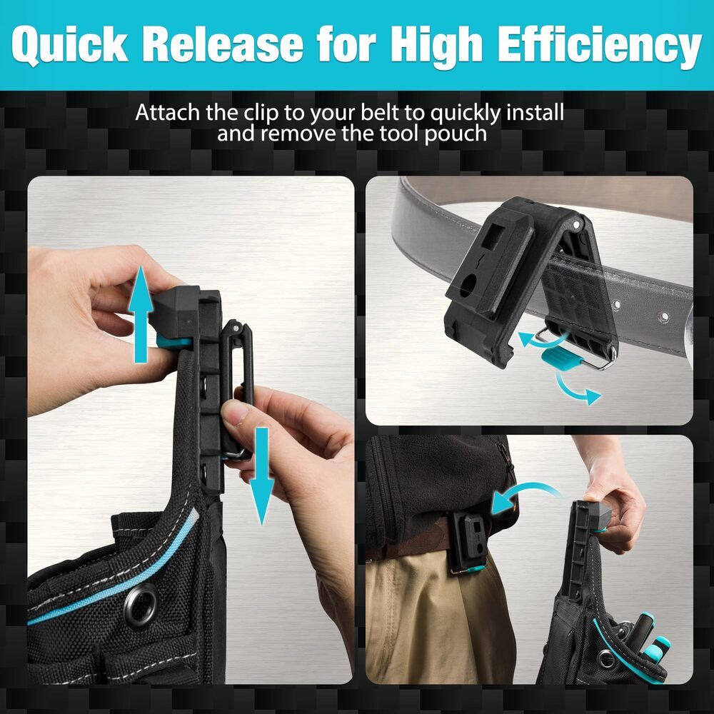 DuraTech Electrician Expandable Tool Pouch Belt Clip Pocket Quick Release Buckle