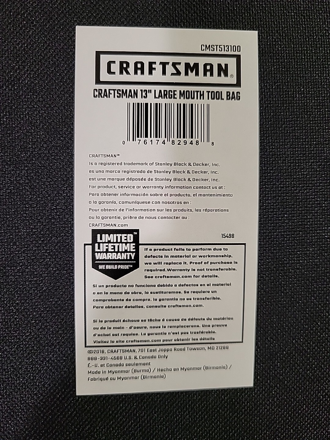 Craftsman 13 in W X 9.75 in H Wide Mouth Tool Bag 6 Pocket Black/Red 513100 NWT